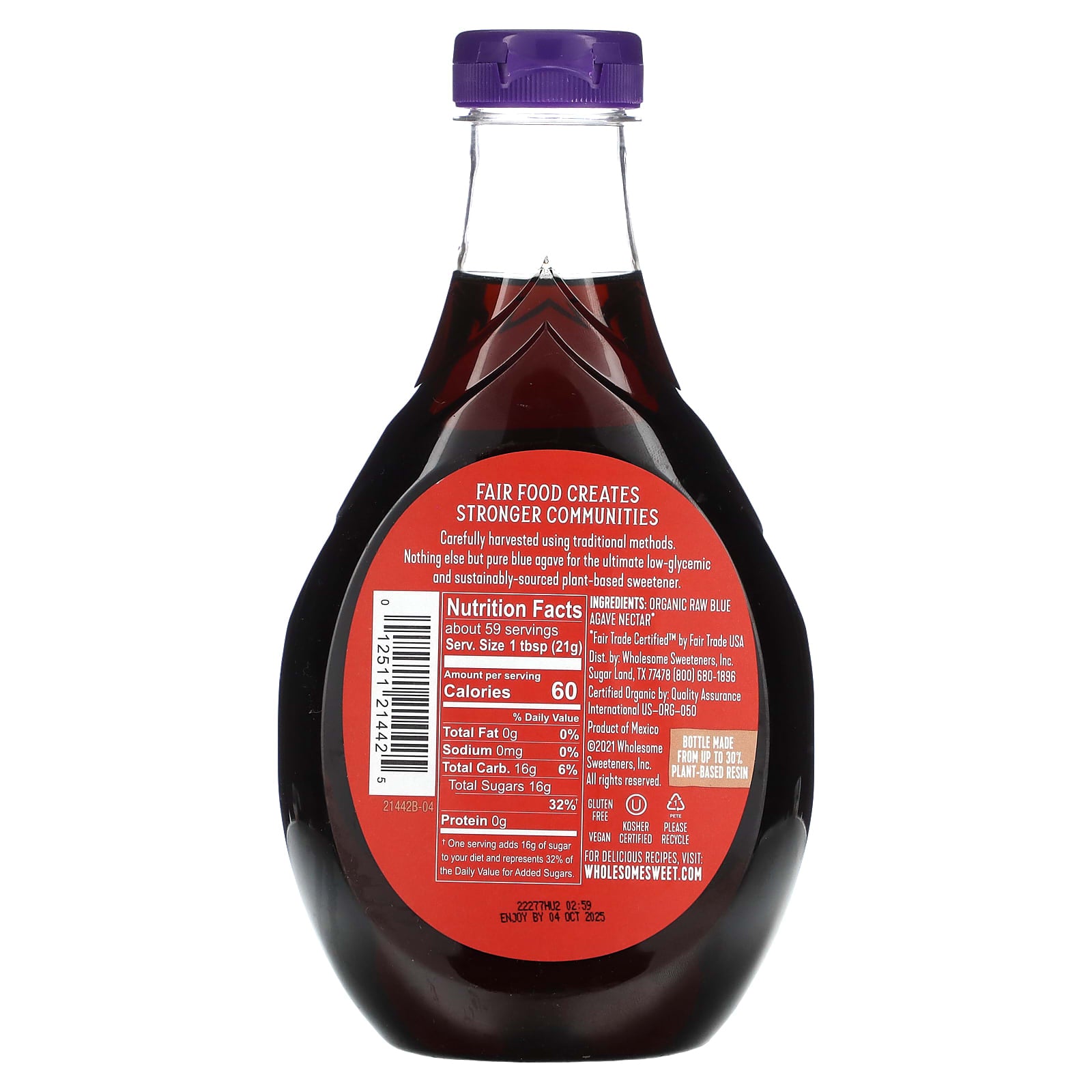Wholesome Sweeteners, Organic Raw Blue Agave, 44 oz (1.25 kg) - Image 2