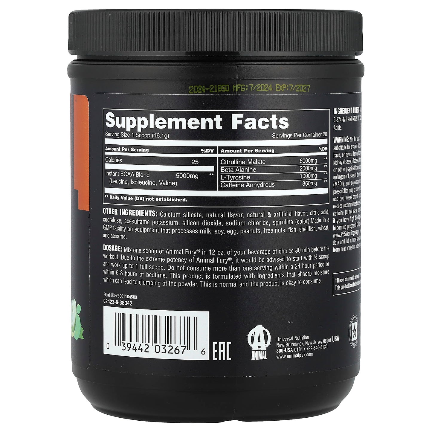 Boost Workout Performance with Animal Fury Pre-Workout, Green Apple - Image 2