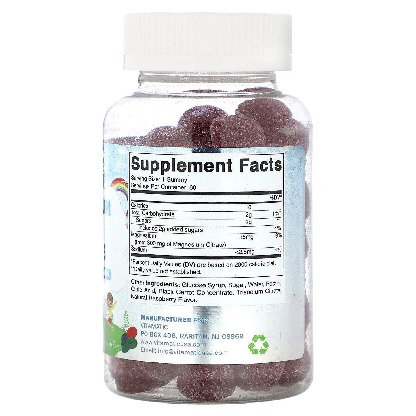 Vitamatic, Kids, Magnesium Calm Gummies, Natural Raspberry, 60 Gummies - Image 2
