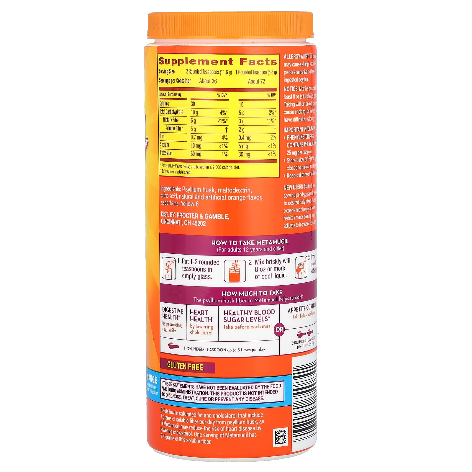Metamucil, 4-in-1 Fiber, Orange, 15 oz (425 g) - Image 2