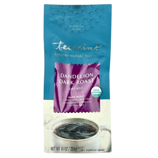 Teeccino, Organic Chicory Herbal Coffee, Dandelion, Dark Roast, Caffeine Free, 10 oz (284 g) - Image 1