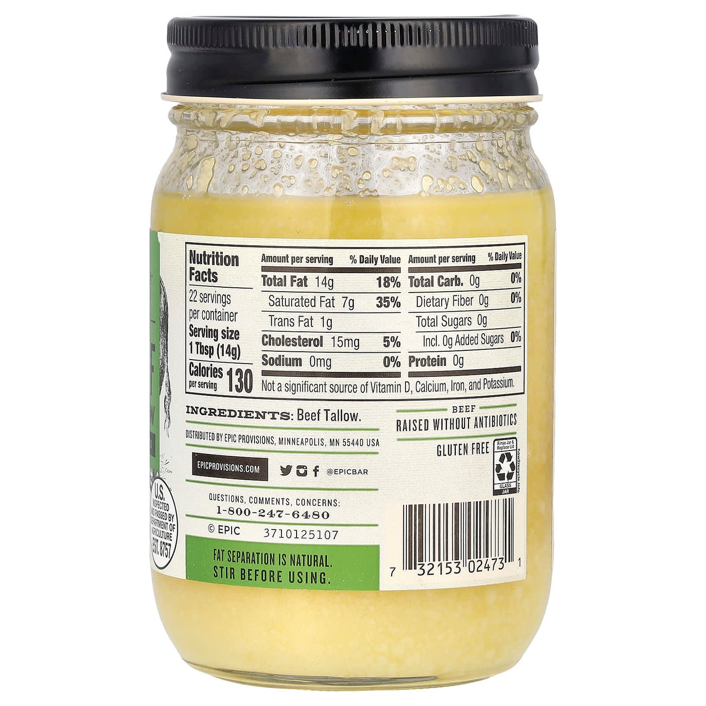 Epic Bar Beef Tallow - Rendered Grass Fed, 11 oz (312g) - Image 2