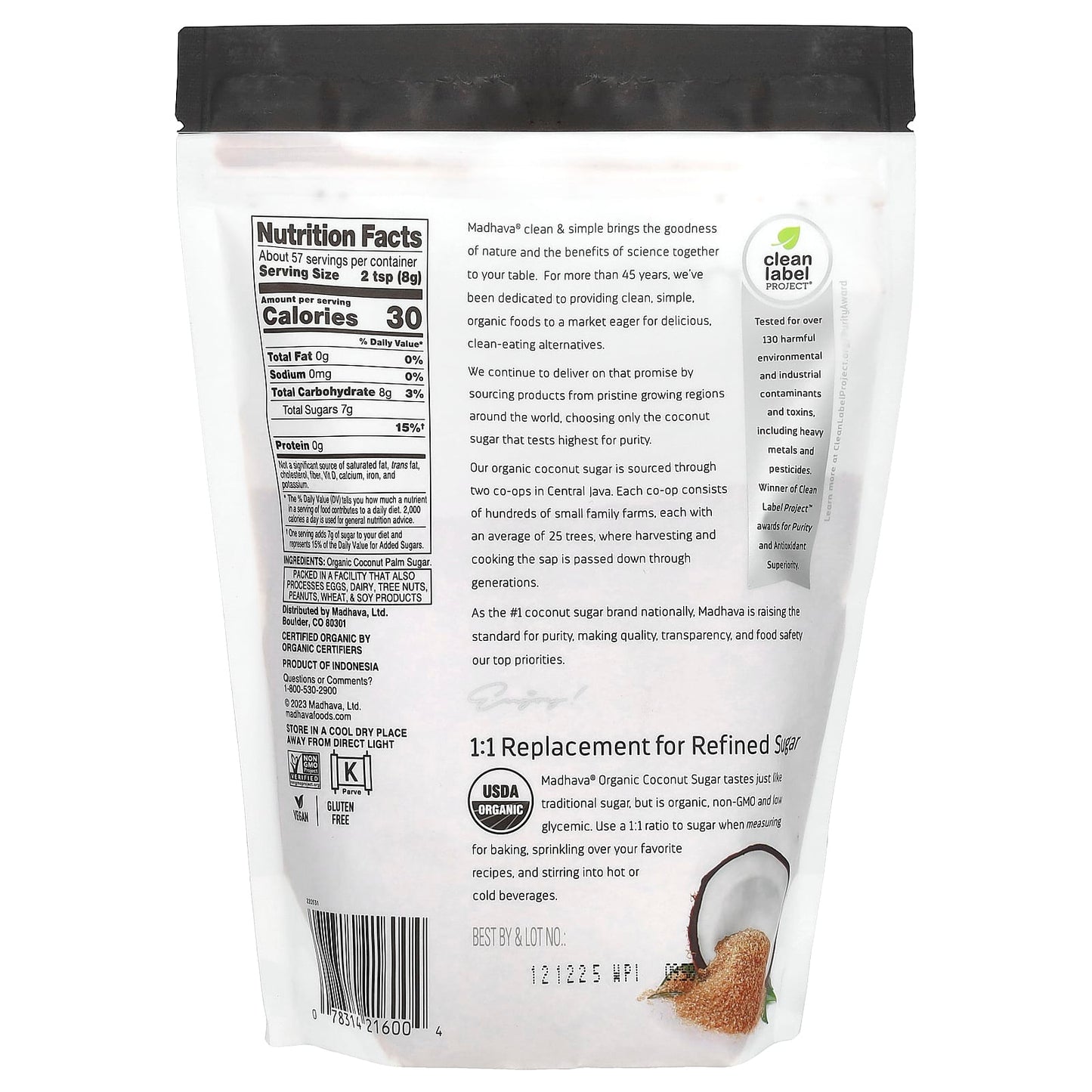 Madhava, Organic Coconut Sugar, Unrefined, 16 oz (454 g) - Image 2