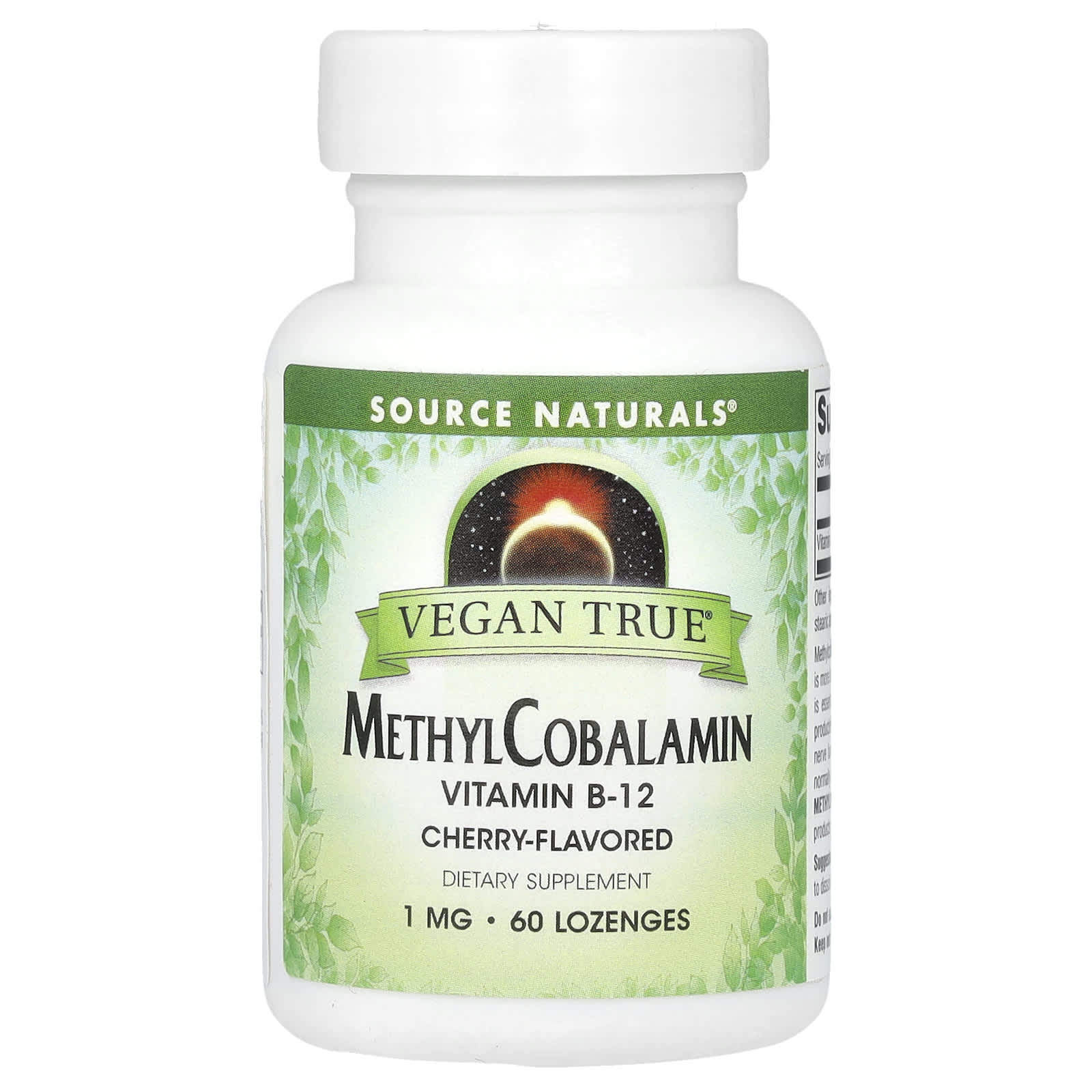 Source Naturals, Vegan True, MethylCobalamin Vitamin B-12, Cherry , 1 mg, 60 Lozenges - Image 1