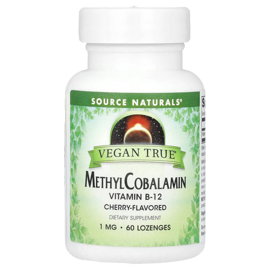 Source Naturals, Vegan True, MethylCobalamin Vitamin B-12, Cherry , 1 mg, 60 Lozenges - Image 1