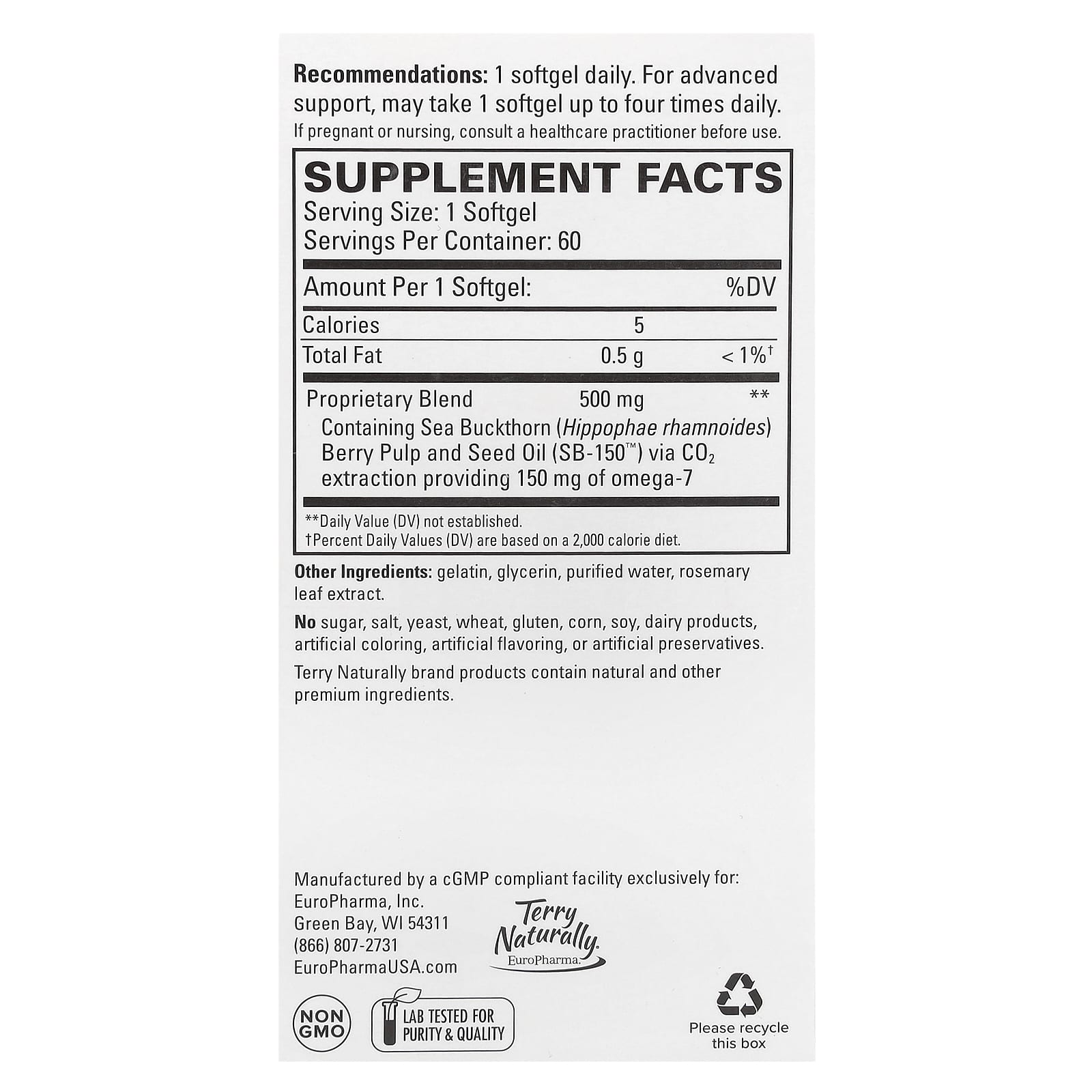 Terry Naturally, Omega-7, 60 Softgels - Image 2