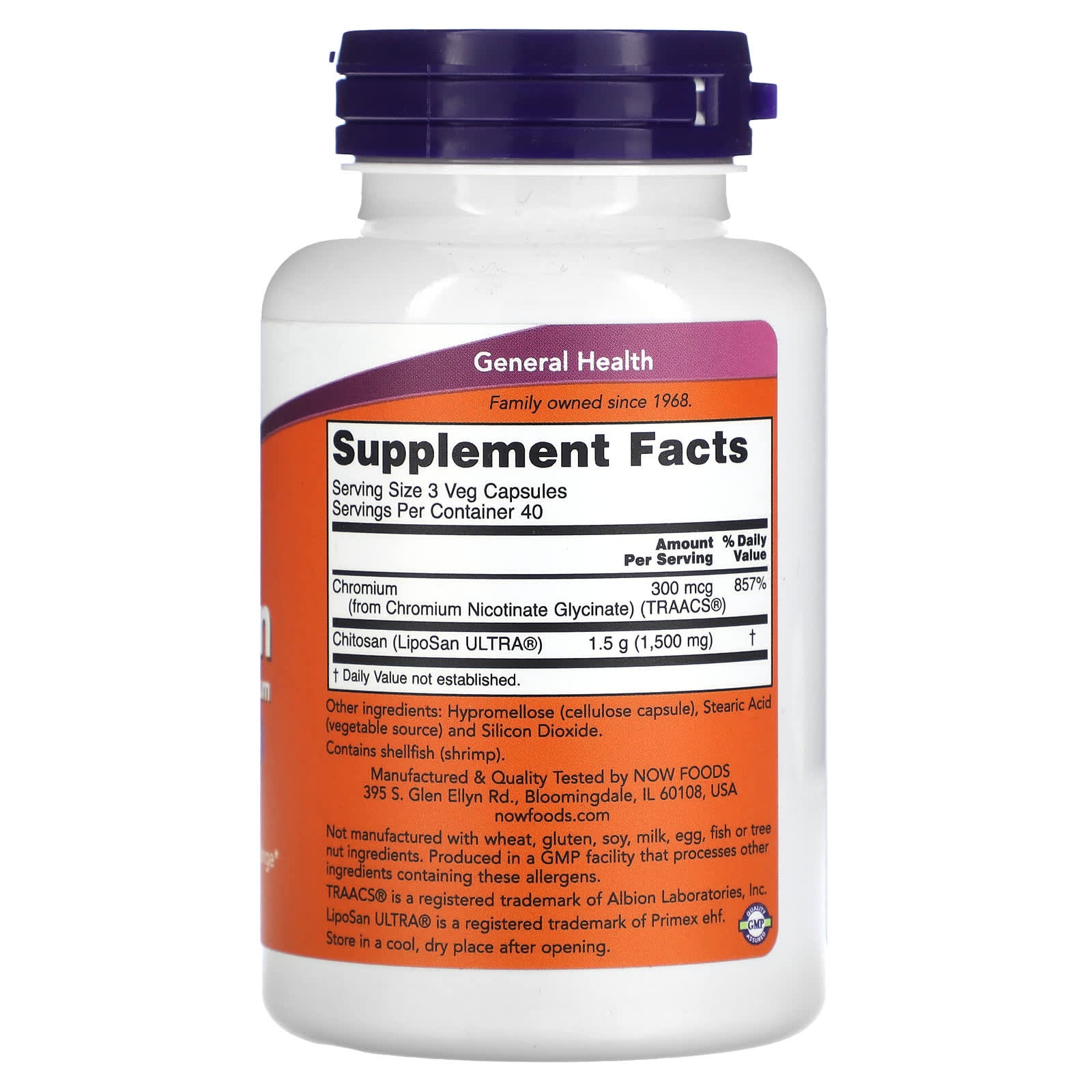 NOW Foods, Chitosan Plus Chromium, 500 mg, 120 Veg Capsules - Image 2