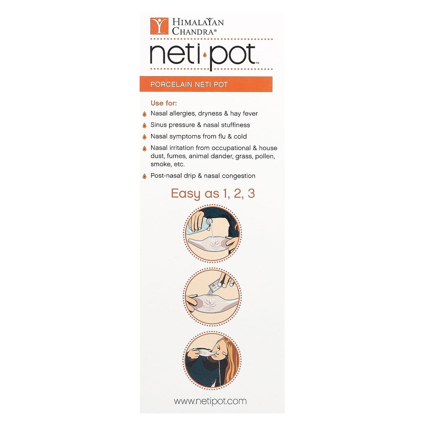 Himalayan Chandra Porcelain Neti Pot with Neti Salt Sachets - Natural Sinus Relief - Image 2