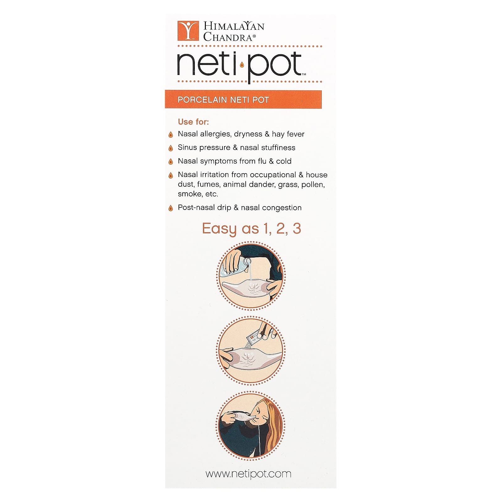 Himalayan Chandra Porcelain Neti Pot with Neti Salt Sachets - Natural Sinus Relief - Image 2