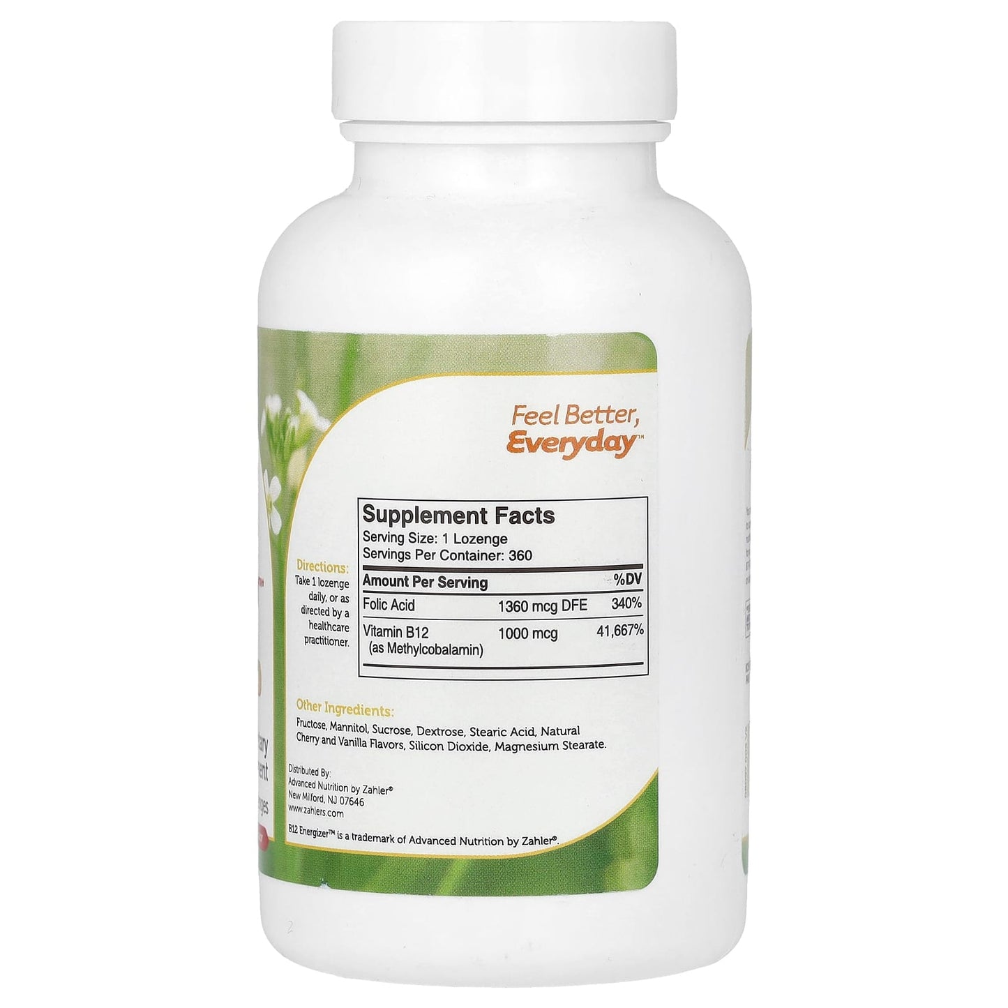 Zahler, B12 Energizer, B12 and Folic Formula, Natural Cherry, 360 Lozenges - Image 2
