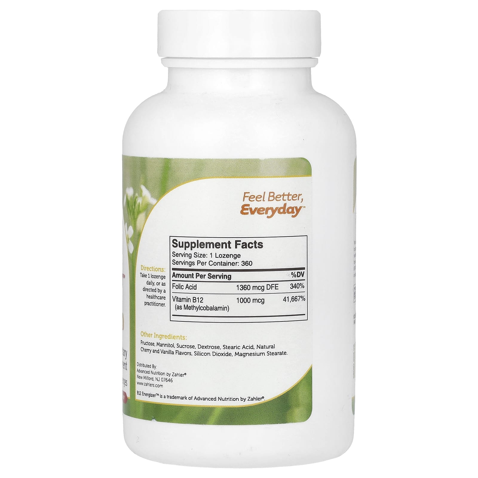 Zahler, B12 Energizer, B12 and Folic Formula, Natural Cherry, 360 Lozenges - Image 2