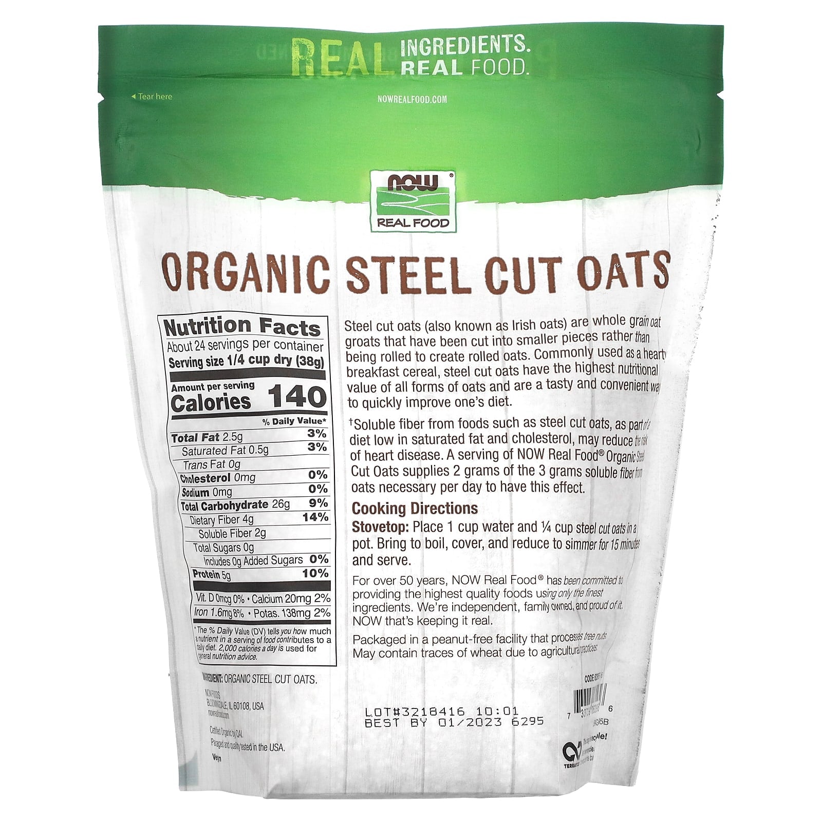 NOW Foods, Real Food, Organic Steel Cut Oats, 2 lbs (907 g) - Image 2