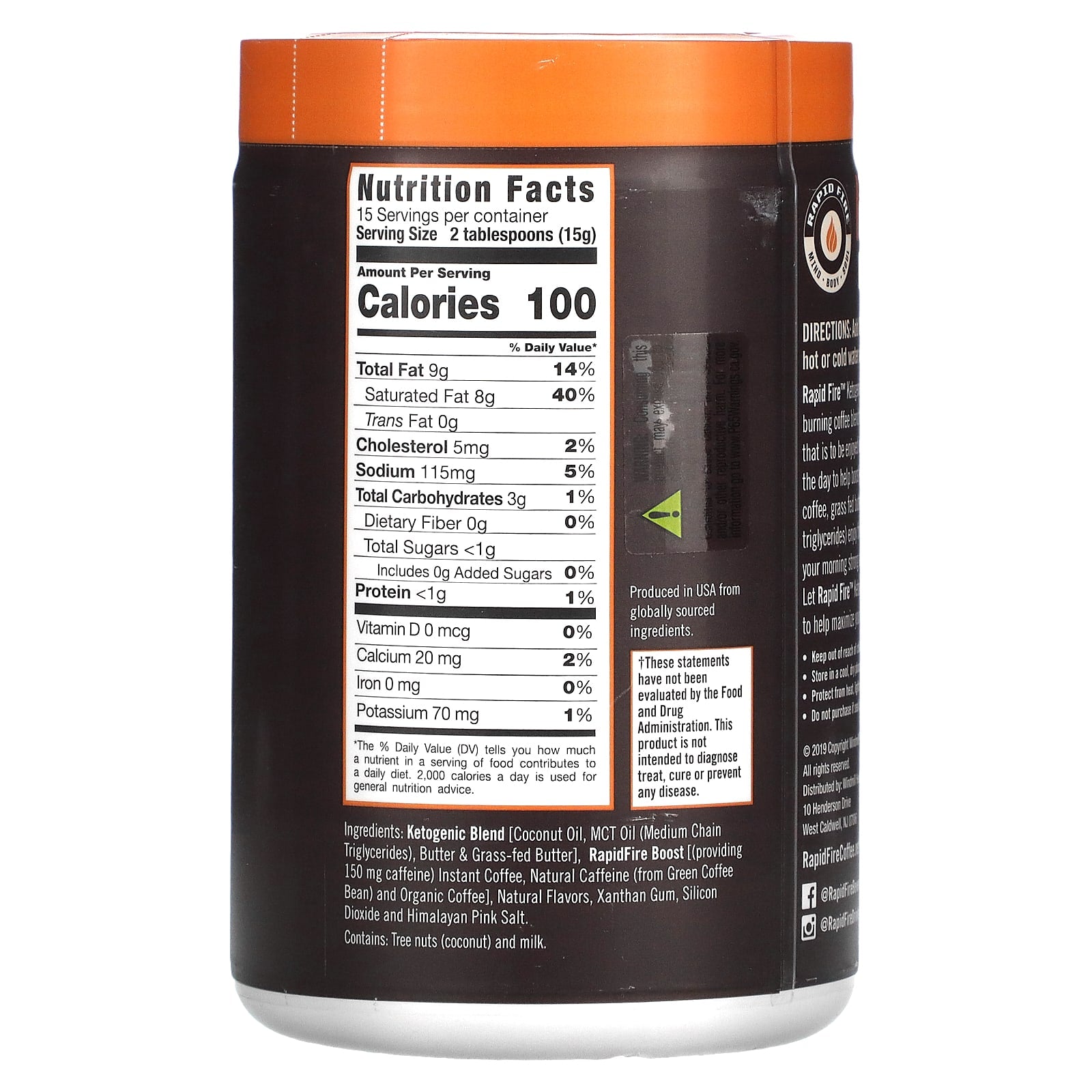 RAPIDFIRE, Keto Coffee, Hazelnut, Instant, Medium Roast, 7.93 oz (225 g) - Image 2