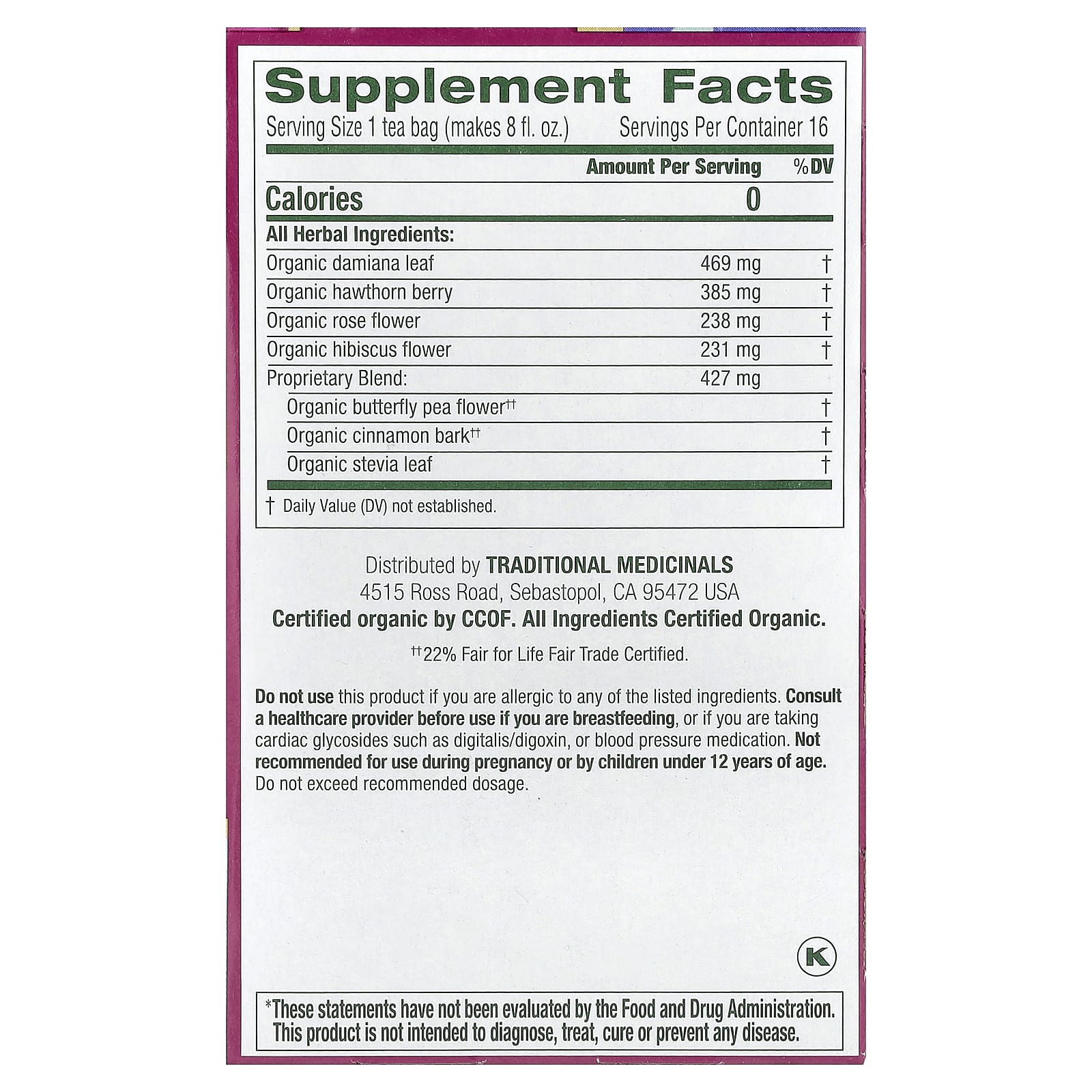 Traditional Medicinals, Organic Rosy Mood™, Damiana & Butterfly Pea Flower, Caffeine Free, 16 Wrapped Tea Bags, 0.99 oz (28 g) - Image 2
