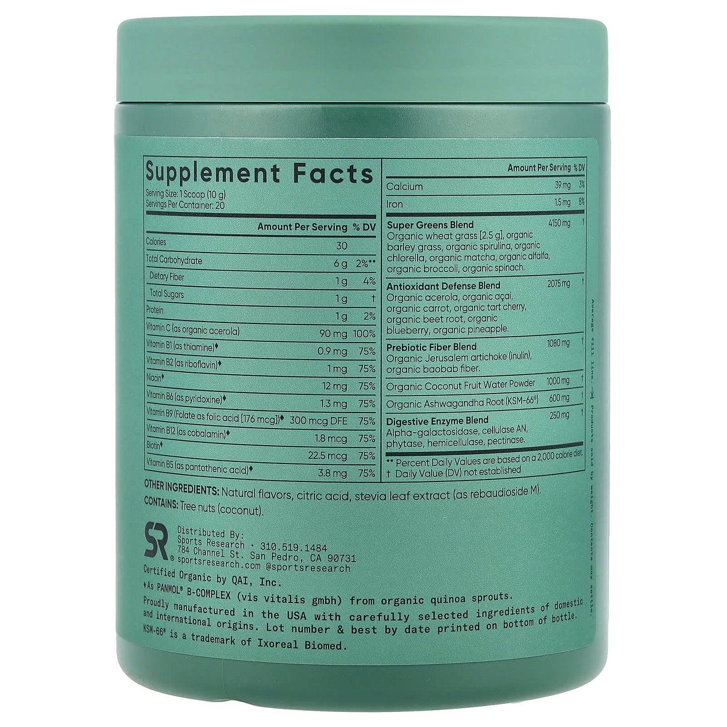 Sports Research, Organic Greens, Original, 7.05 oz (200 g) - Image 2