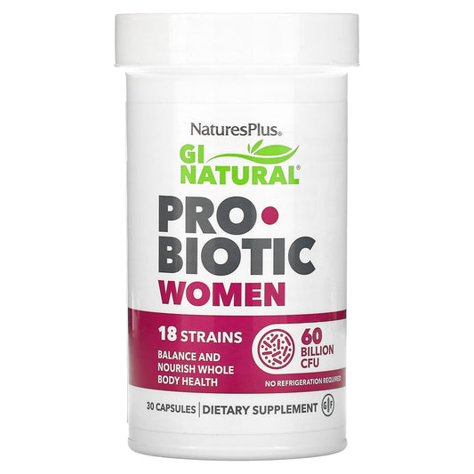 NaturesPlus, GI Natural Probiotic Women, 60 Billion CFU, 30 Capsules - Image 1