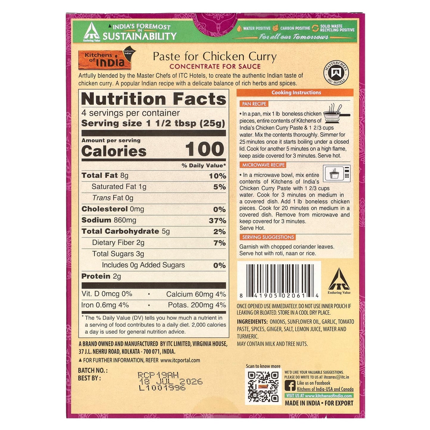 Kitchens of India, Paste For Chicken Curry, Concentrate For Sauce, Medium, 3.5 oz (100 g) - Image 2