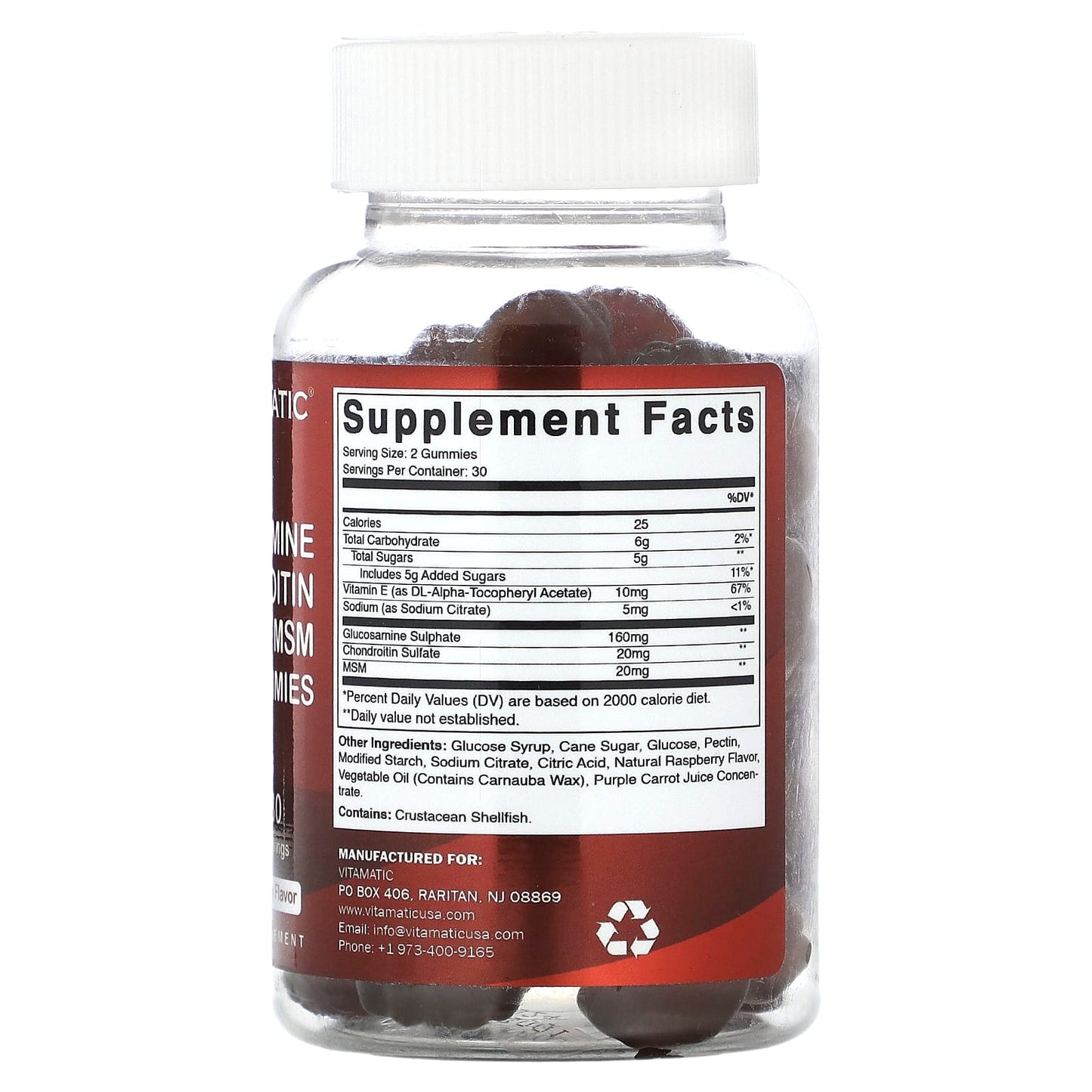 Vitamatic, Glucosamine Chondroitin MSM Gummies, Natural Raspberry, 60 Gummies - Image 2