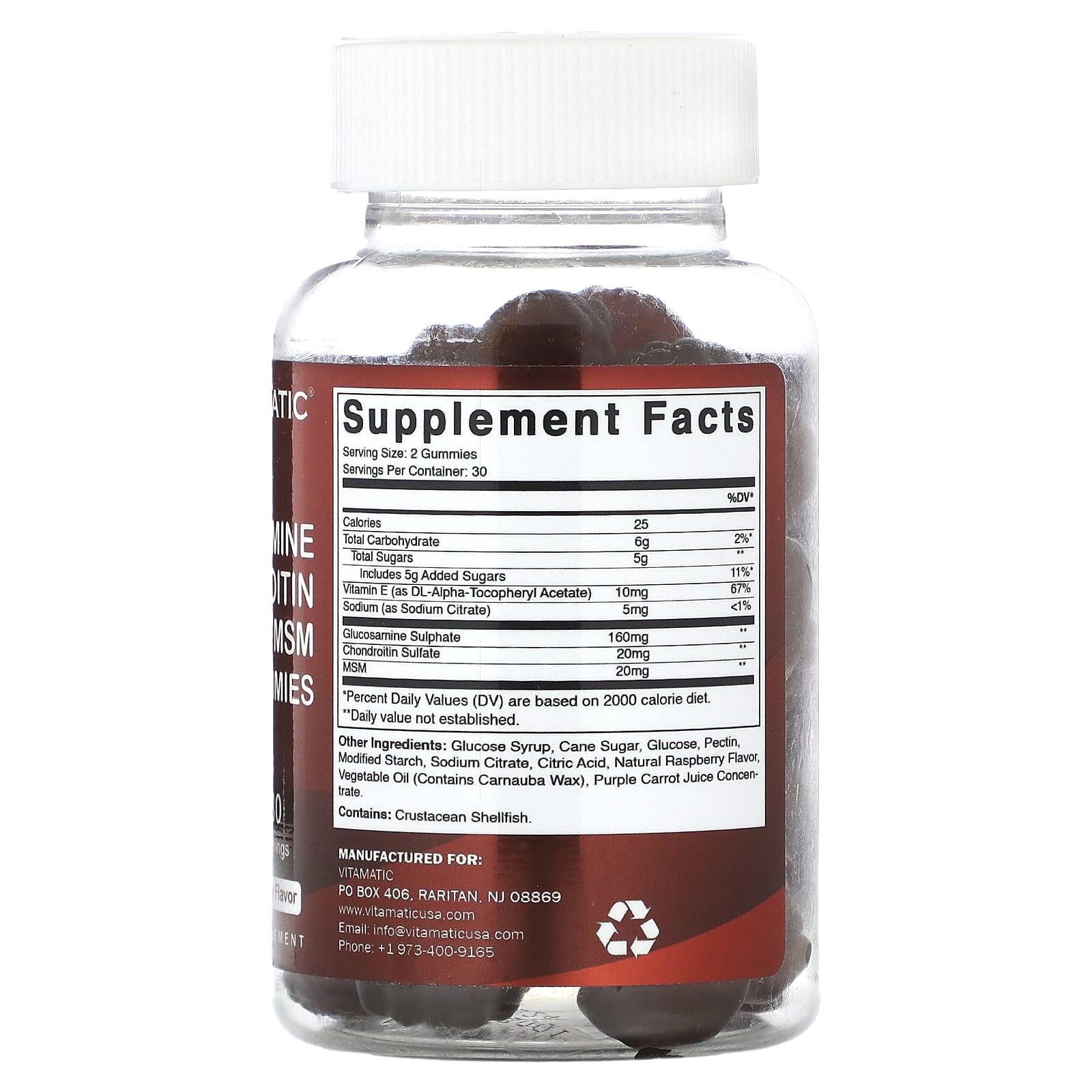 Vitamatic, Glucosamine Chondroitin MSM Gummies, Natural Raspberry, 60 Gummies - Image 2
