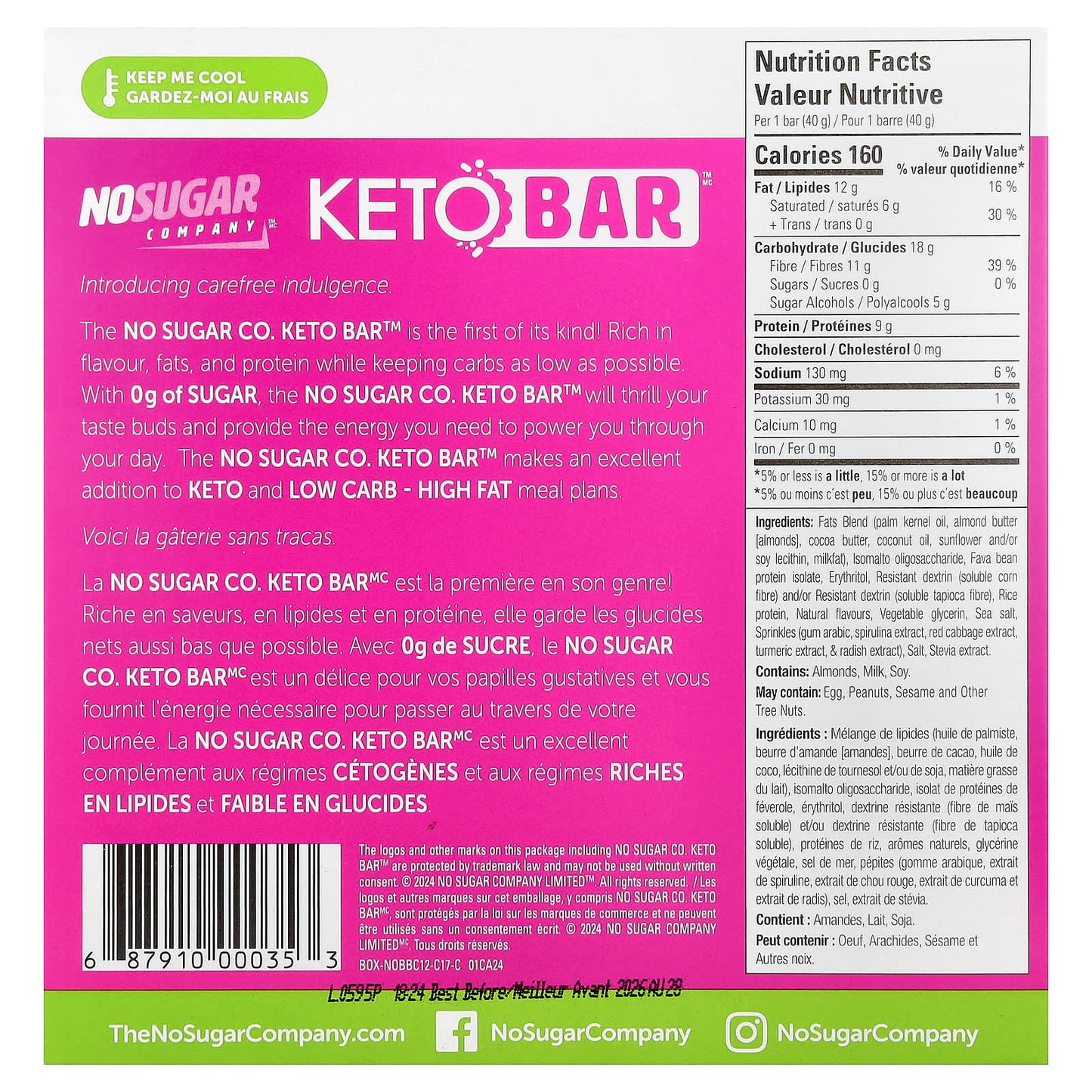 No Sugar Company, Keto Bar™, Birthday Cake, 12 Bars, 40 g Each - Image 2