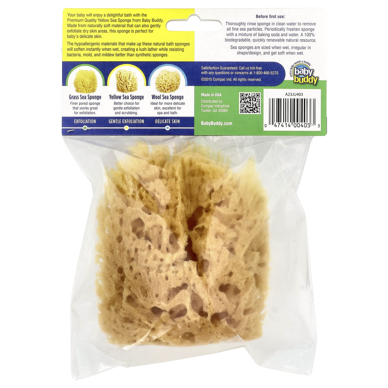 <strong>Baby Buddy</strong> Natural Yellow Sea Bath Sponge for Newborns - Gentle Exfoliation &amp; Skin Care - Image 2