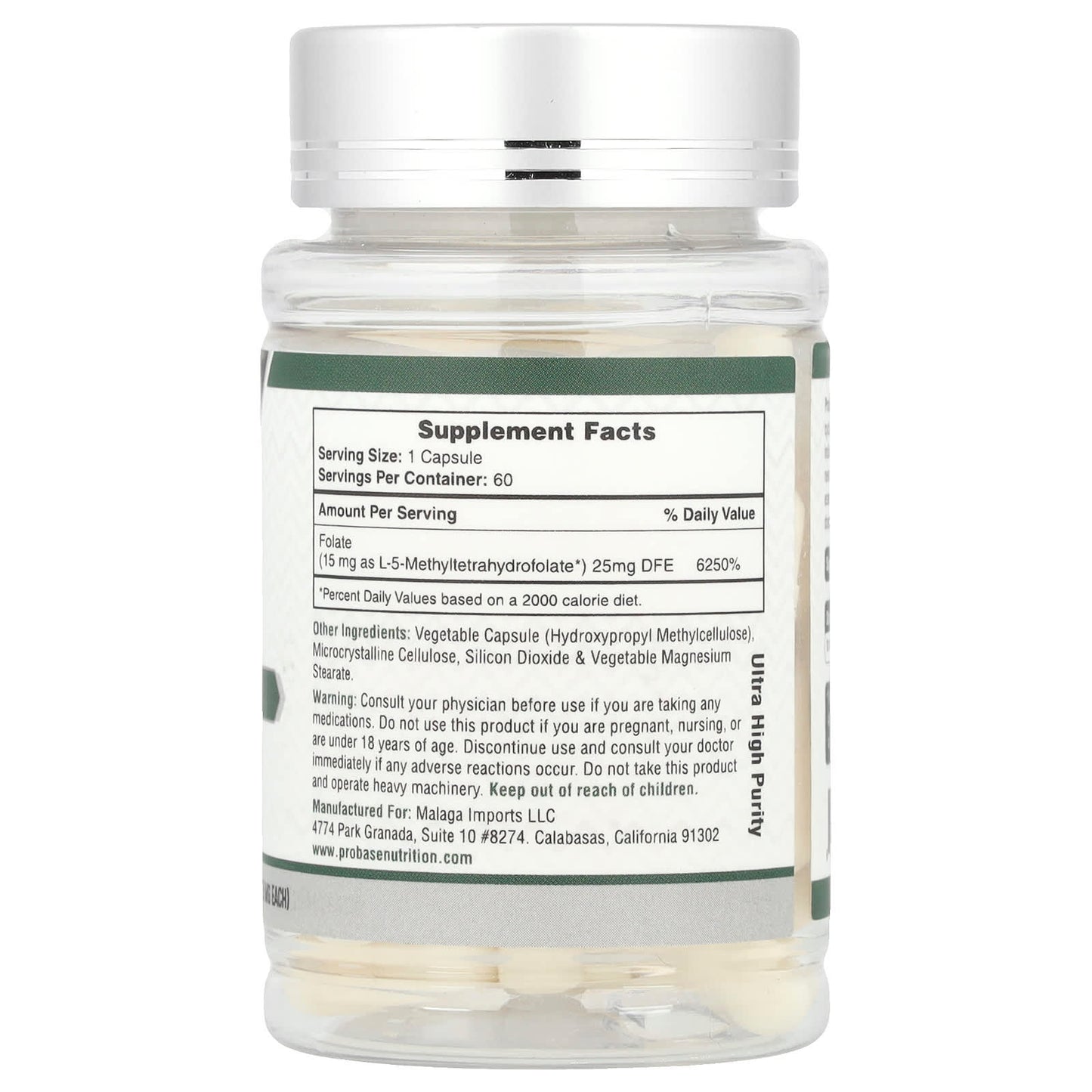 Probase Nutrition, L-Methylfolate 5-MTHF, 15 mg, 60 Capsules - Image 2