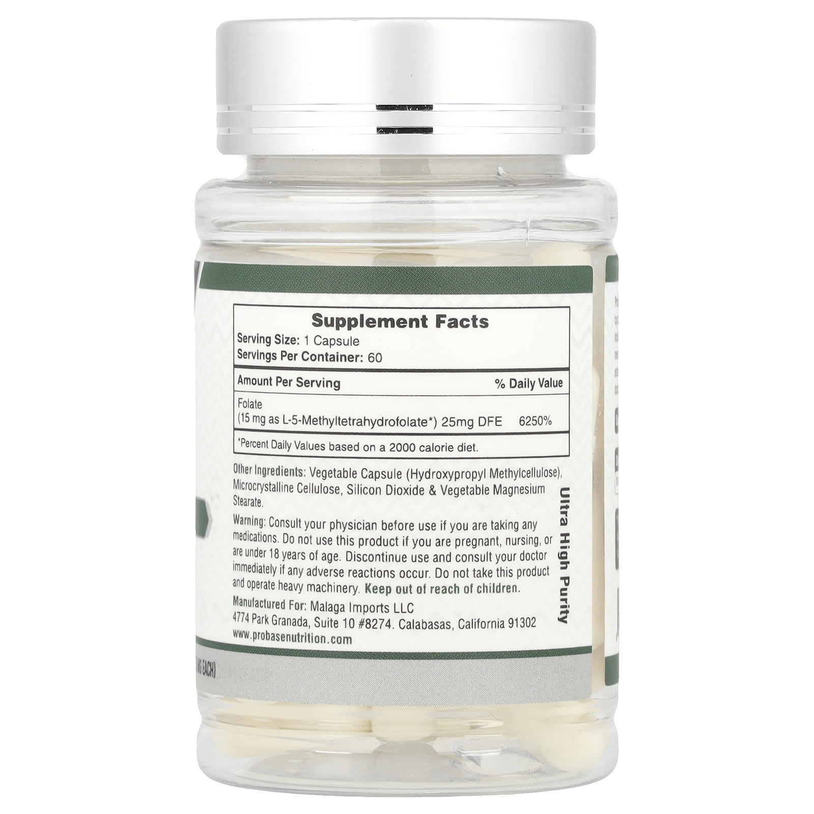 Probase Nutrition, L-Methylfolate 5-MTHF, 15 mg, 60 Capsules - Image 2