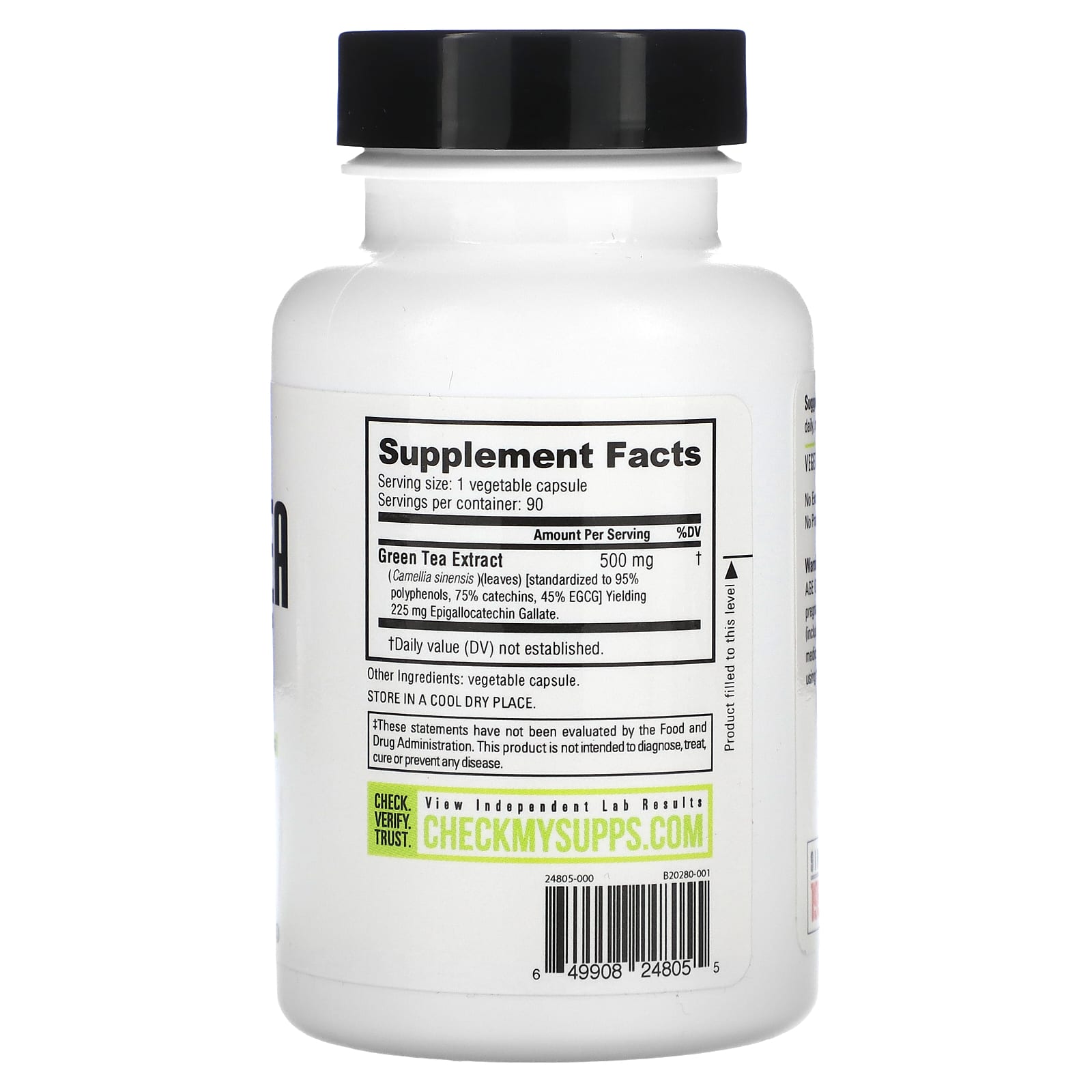 NutraBio, Green Tea Extract, 500 mg, 90 Veggie Capsules - Image 2