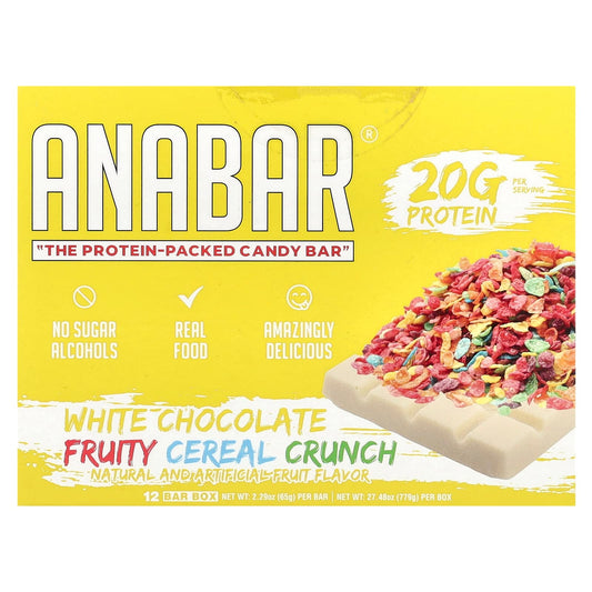 The Anabar, The Protein-Packed Candy Bar®, White Chocolate Fruity Cereal Crunch, 12 Bars, 2.29 oz (65 g) Each - Image 1
