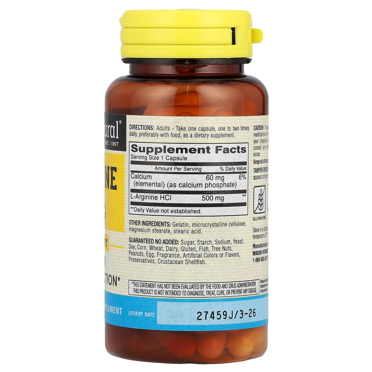Mason Natural, L-Arginine, 500 mg, 60 Capsules - Image 2