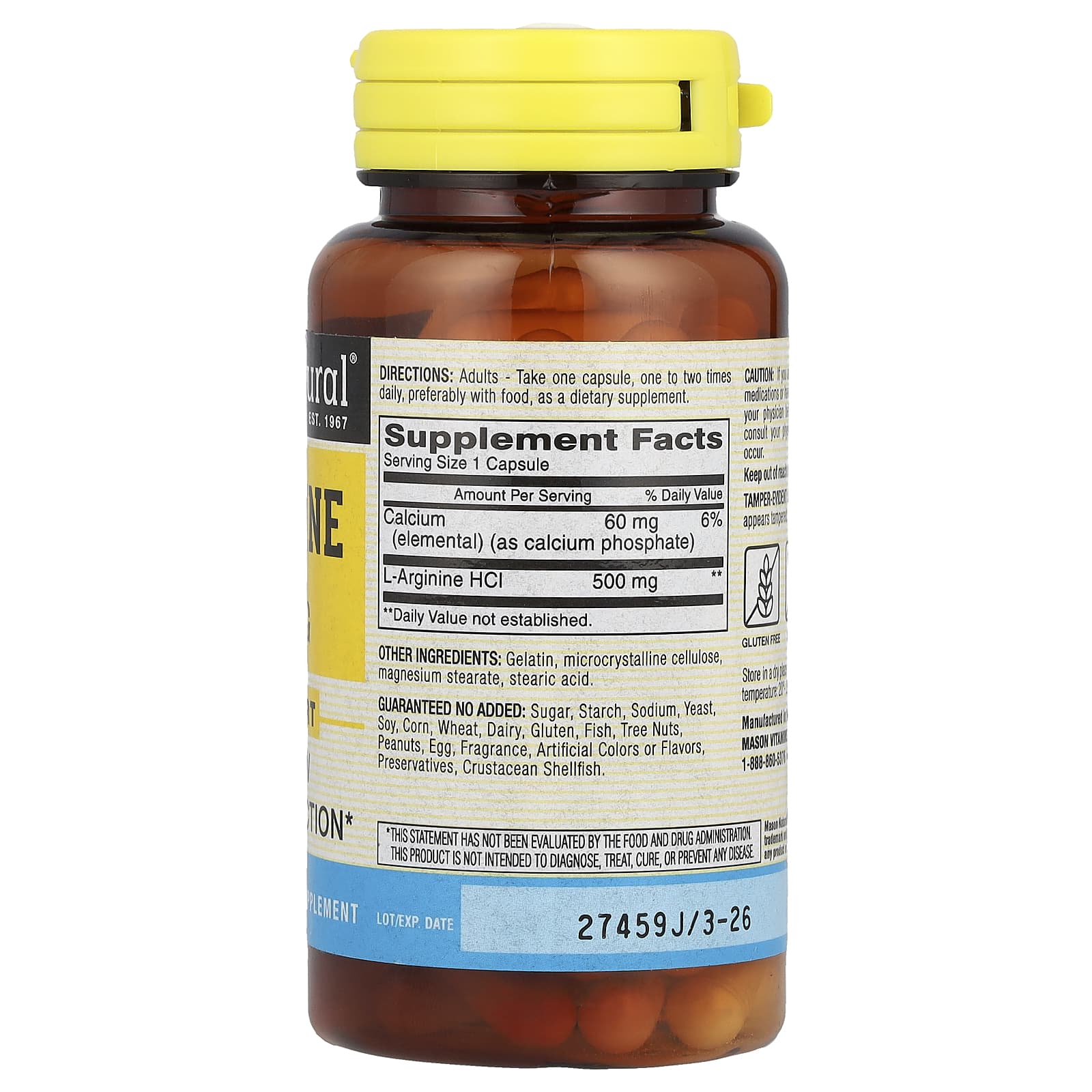 Mason Natural, L-Arginine, 500 mg, 60 Capsules - Image 2