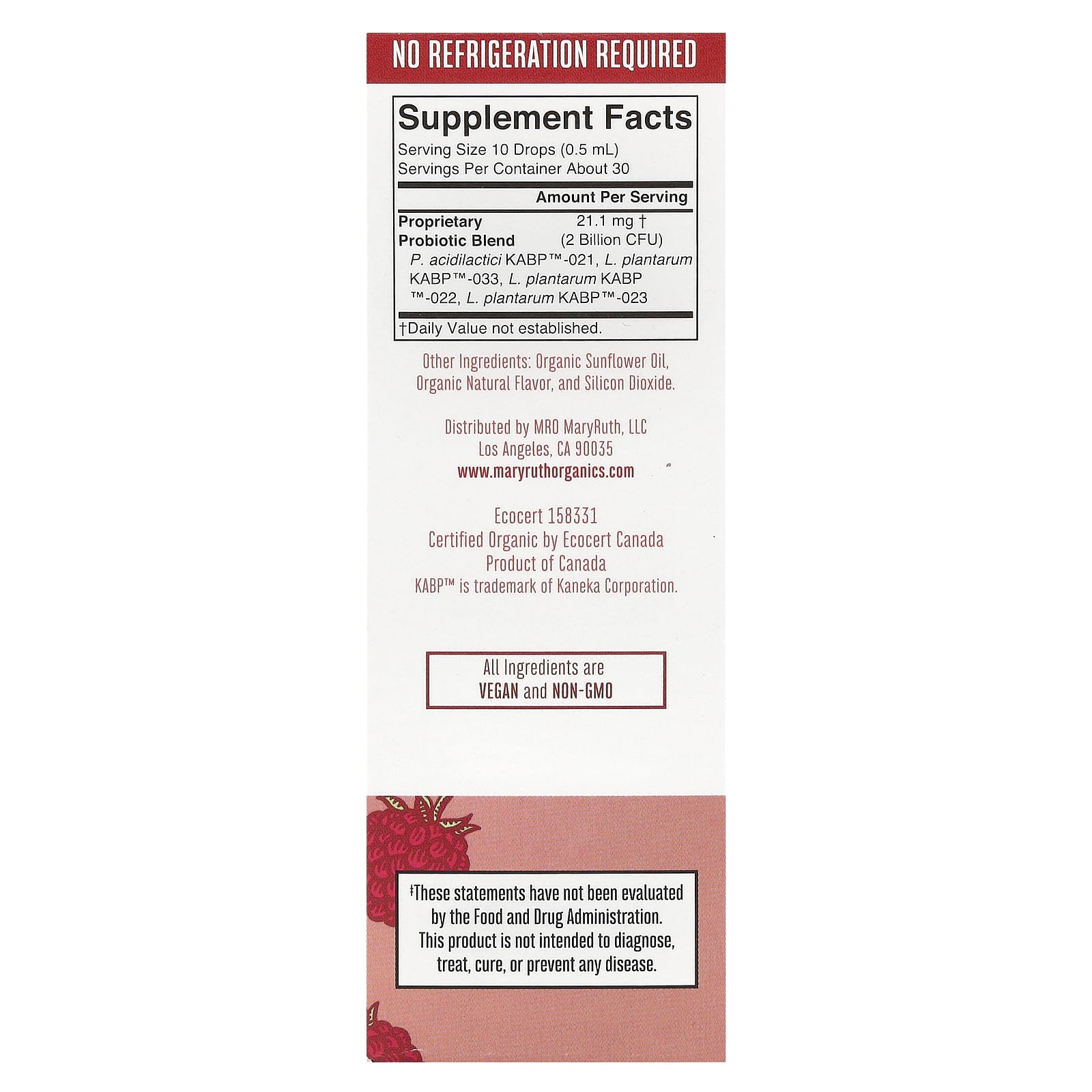 MaryRuth's, Organic Women's Precision Probiotic, Liquid Drops, Raspberry , 2 Billion CFU , 0.5 fl oz (15 ml) - Image 2