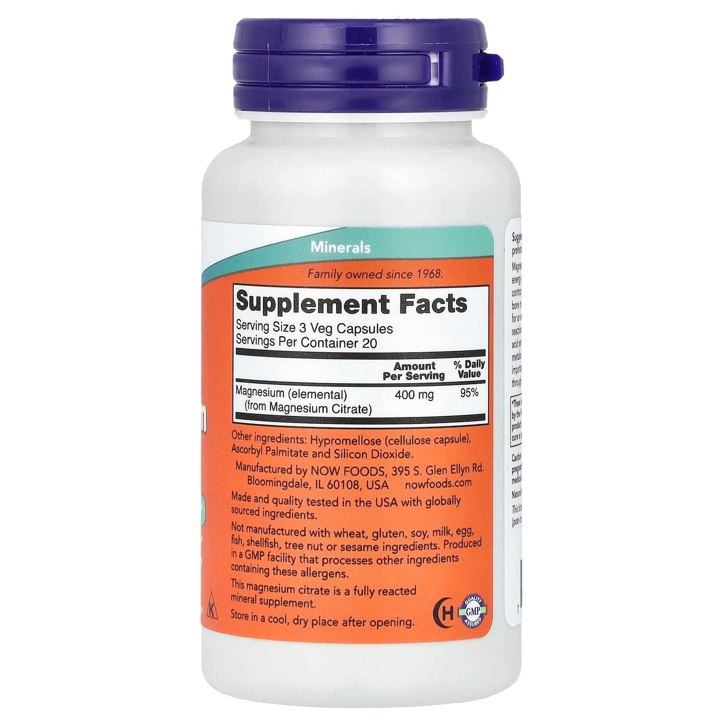 NOW Foods, Magnesium Citrate, 60 Veg Capsules (133 mg per Capsule) - Image 2