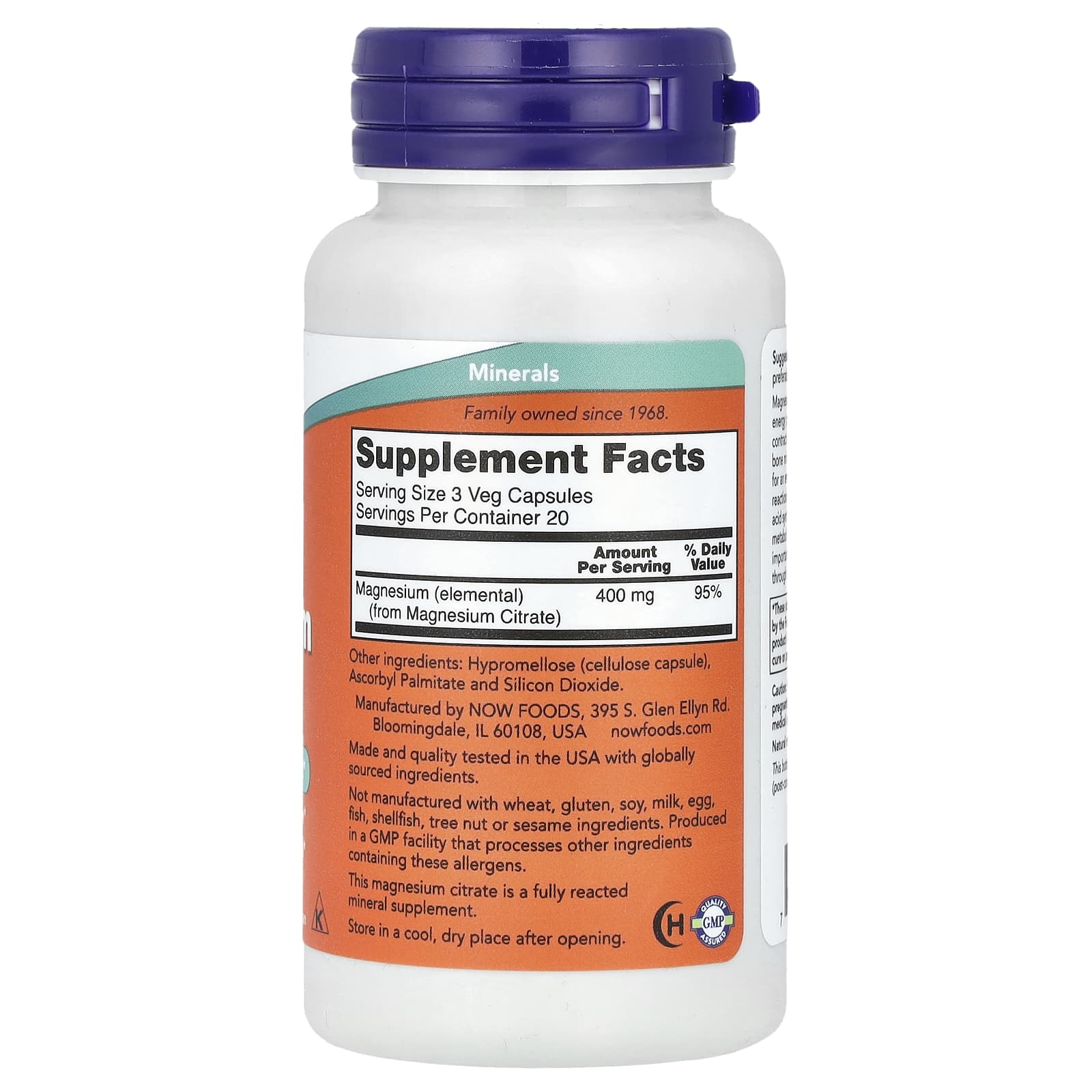 NOW Foods, Magnesium Citrate, 60 Veg Capsules (133 mg per Capsule) - Image 2