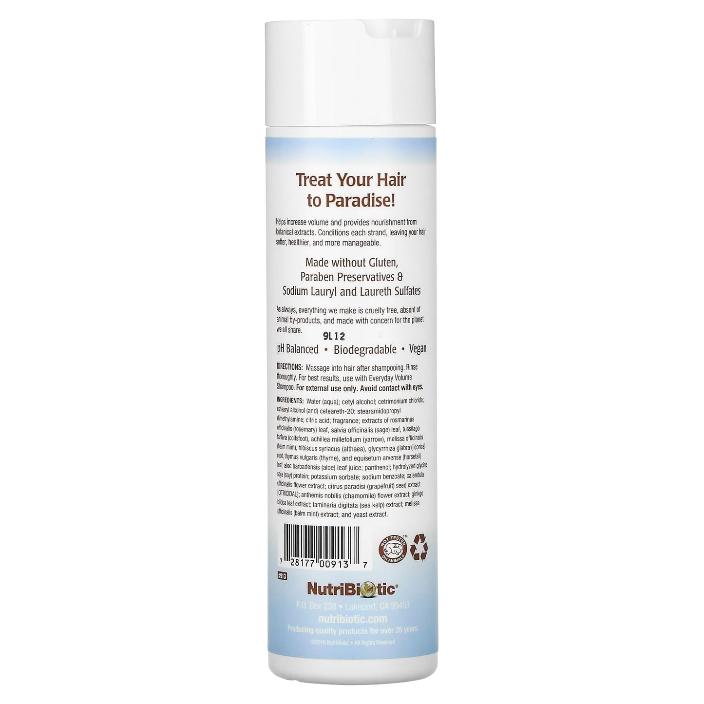 NutriBiotic, Everyday Volume Conditioner, For All Hair Types, Paradise Rain, 10 fl oz (296 ml) - Image 2