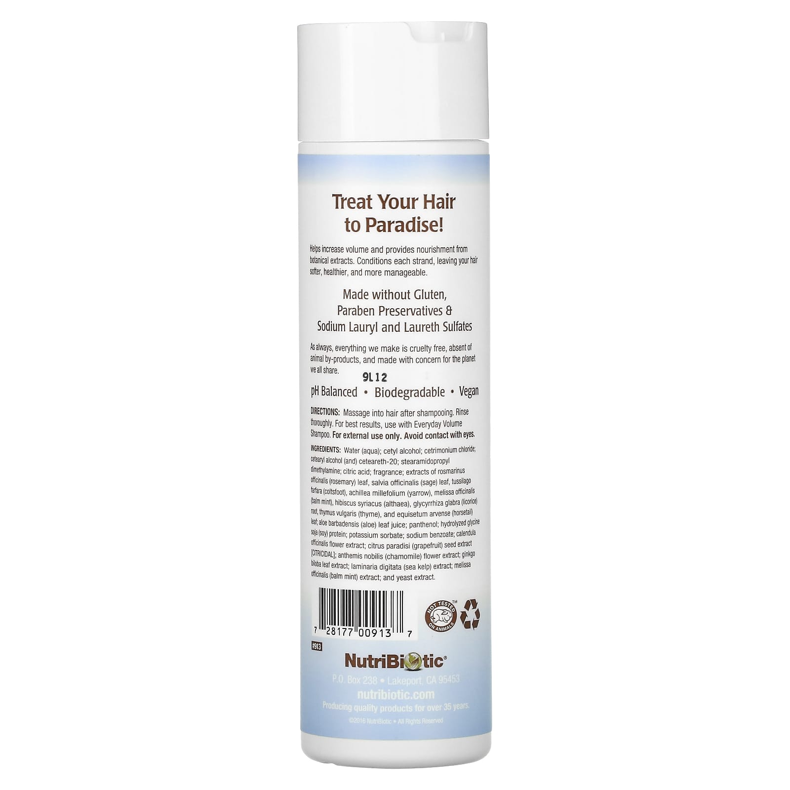 NutriBiotic, Everyday Volume Conditioner, For All Hair Types, Paradise Rain, 10 fl oz (296 ml) - Image 2