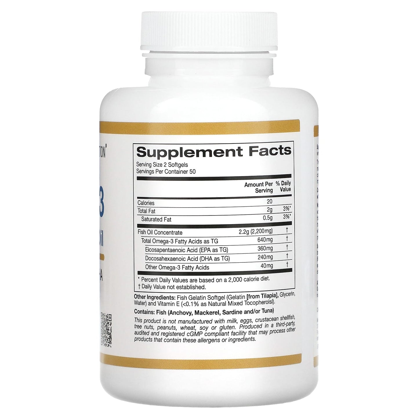 California Gold Nutrition, Omega-3 Premium Fish Oil, 100 Fish Gelatin Softgels (1,100 mg per Softgel)