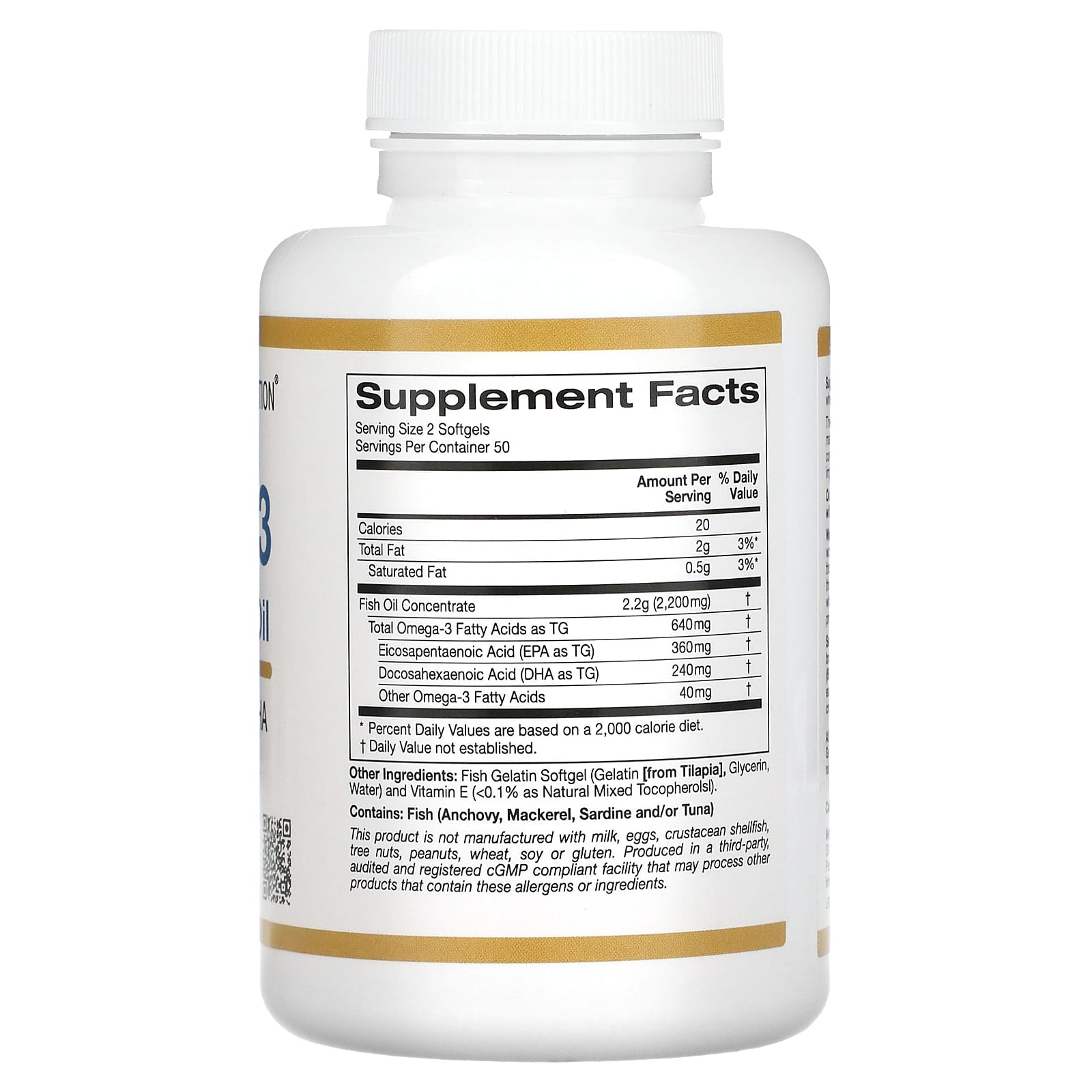 California Gold Nutrition, Omega-3 Premium Fish Oil, 100 Fish Gelatin Softgels (1,100 mg per Softgel)