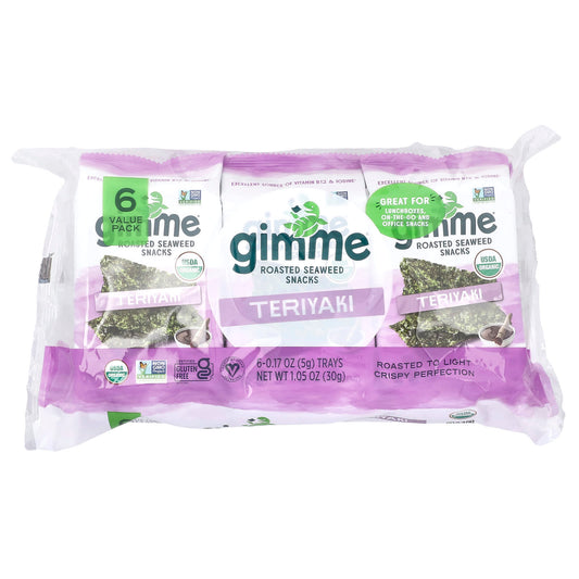 Delicious gimMe Organic Teriyaki Seaweed Snacks, 6 Packs, 0.17 oz Each - Image 1
