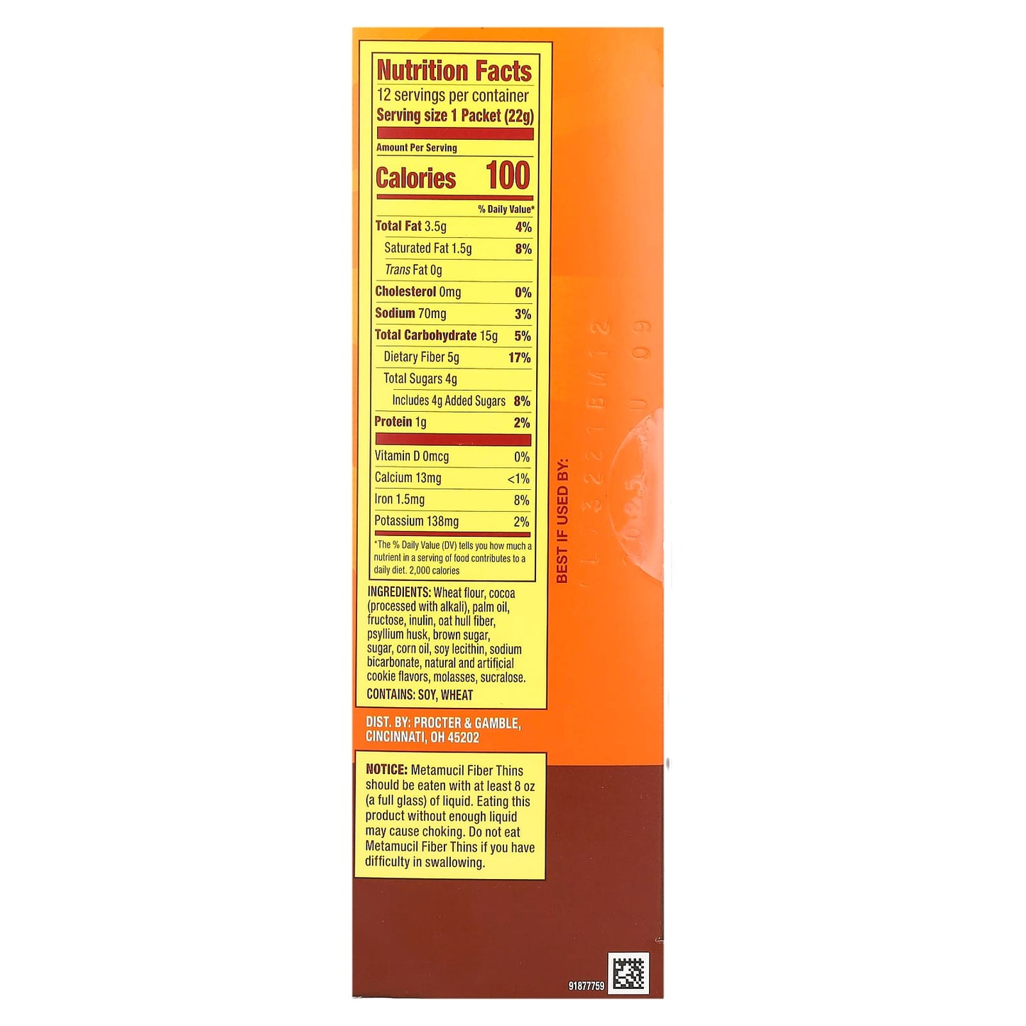 Metamucil, Fiber Thins, Chocolate, 12 Packets, 0.77 oz (22 g) Each - Image 2