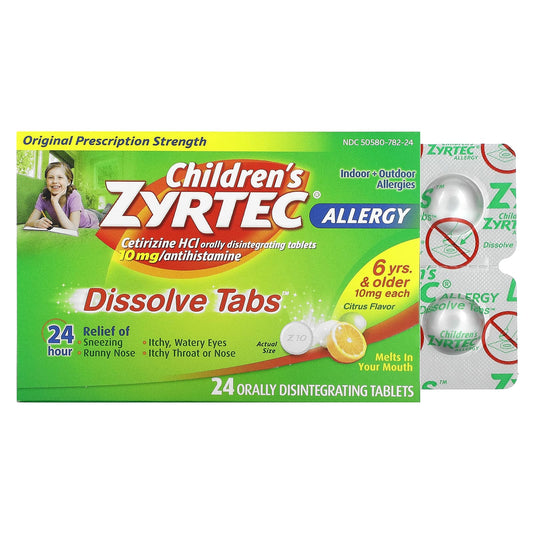 Zyrtec, Children's Allergy, Dissolve Tabs, 6+ Years, Citrus, 10 mg, 24 Orally Disintegrating Tablets - Image 1