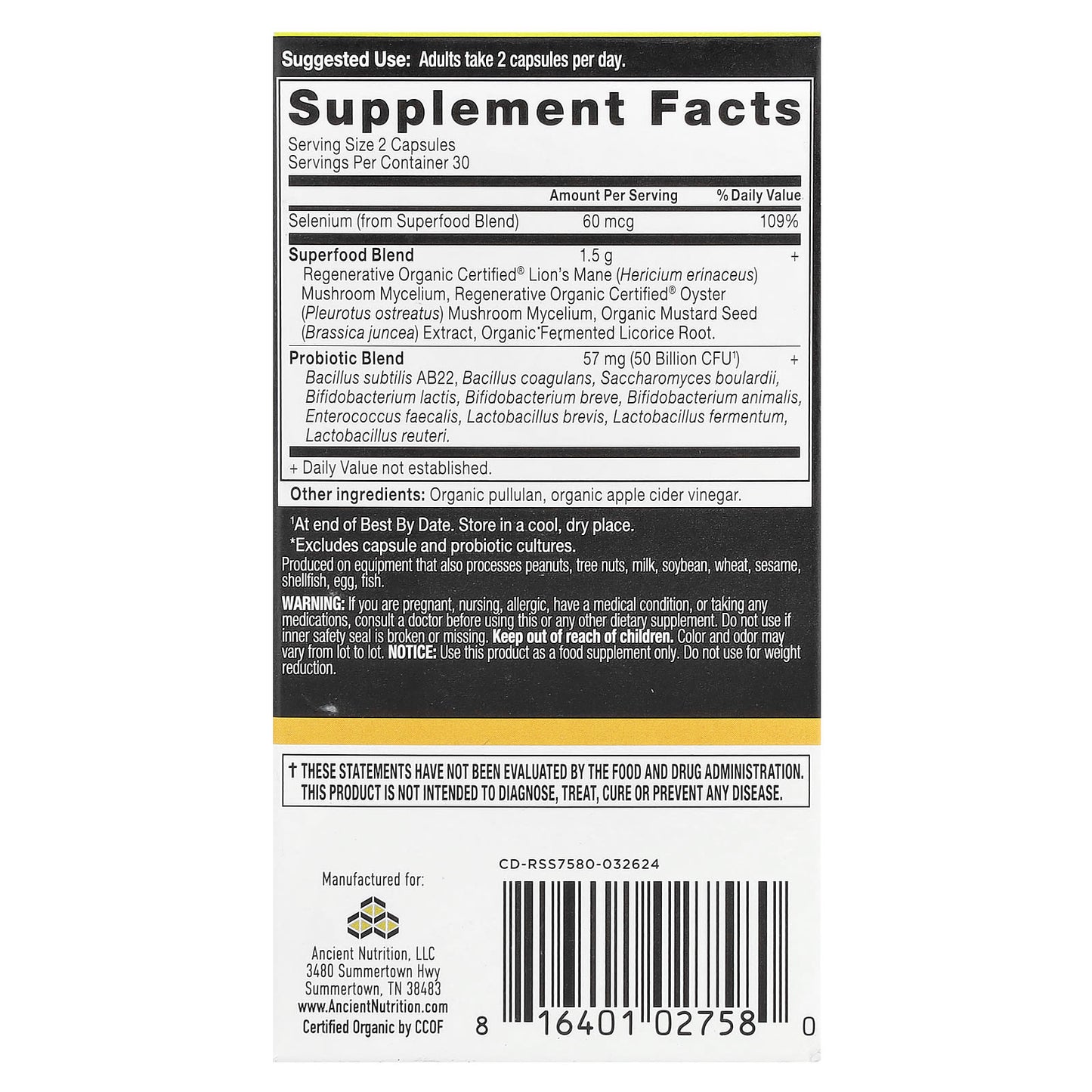 Ancient Nutrition Gut Recovery Probiotics 60 Capsules - Image 2
