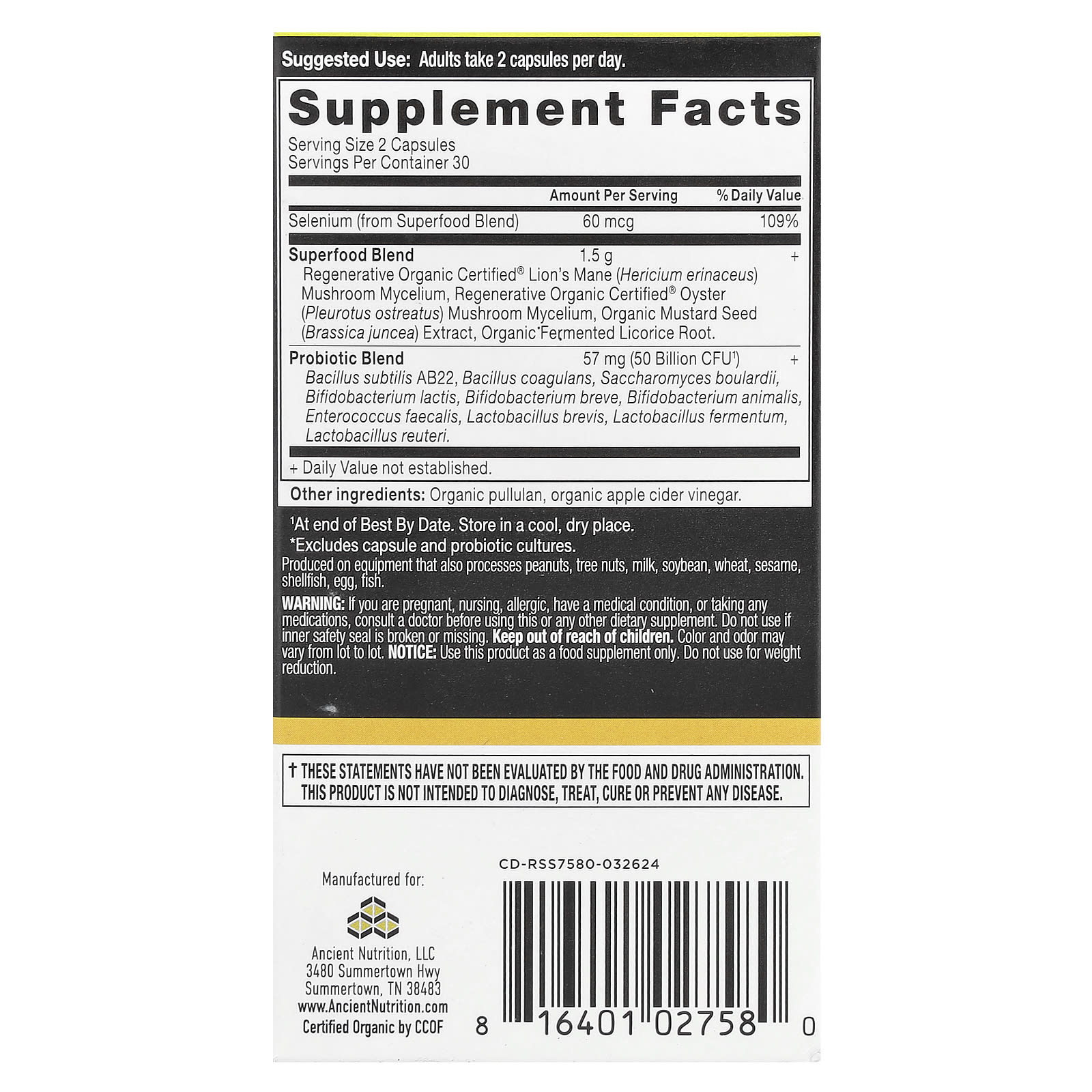 Ancient Nutrition Gut Recovery Probiotics 60 Capsules - Image 2