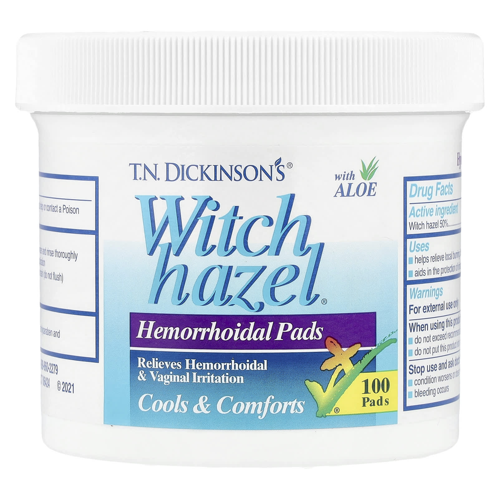 Dickinson Brands, T.N. Dickinson's® Witch Hazel® Hemorrhoidal Pads with Aloe, 100 Pads - Image 1