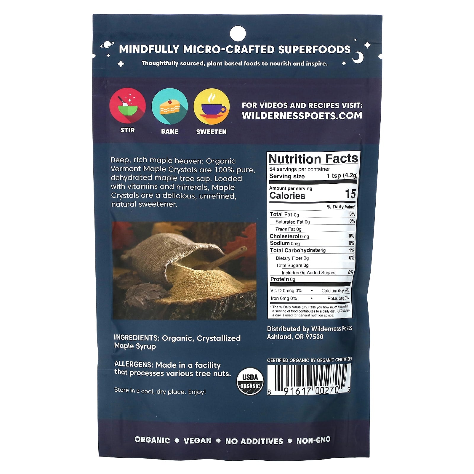 Wilderness Poets, Organic Vermont Maple Crystals, 8 oz (226 g) - Image 2
