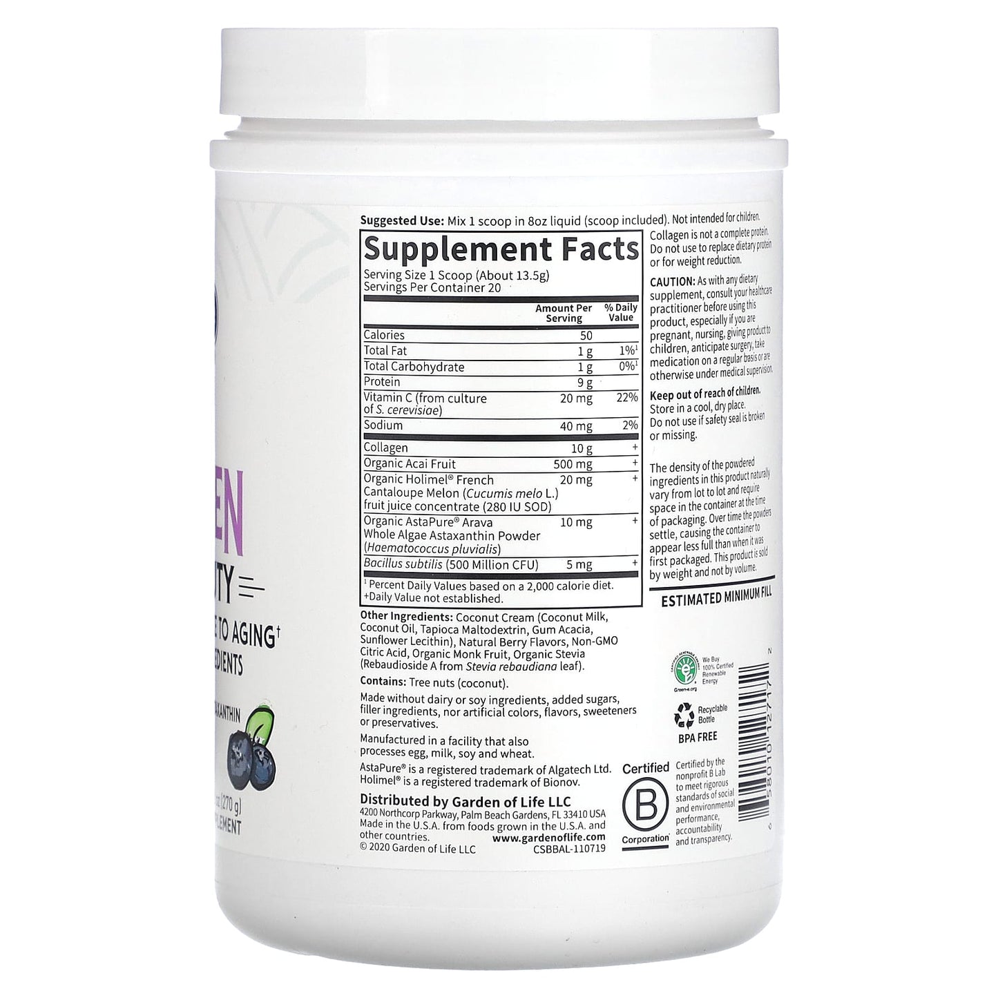 Garden of Life Grass Fed Collagen Super Beauty Blueberry Acai, 9.52 oz - Image 2