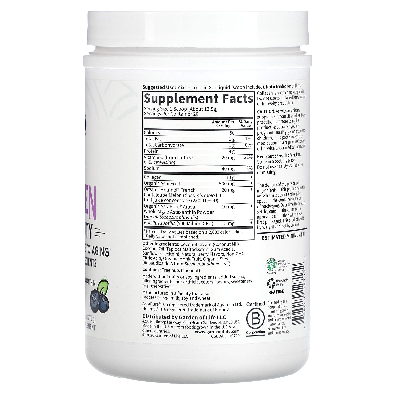 Garden of Life Grass Fed Collagen Super Beauty Blueberry Acai, 9.52 oz - Image 2