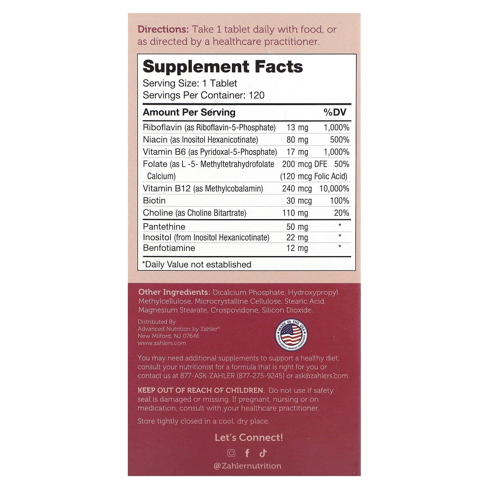 Zahler, Bioactive B-Complex, 120 Timed Release Tablets - Image 2