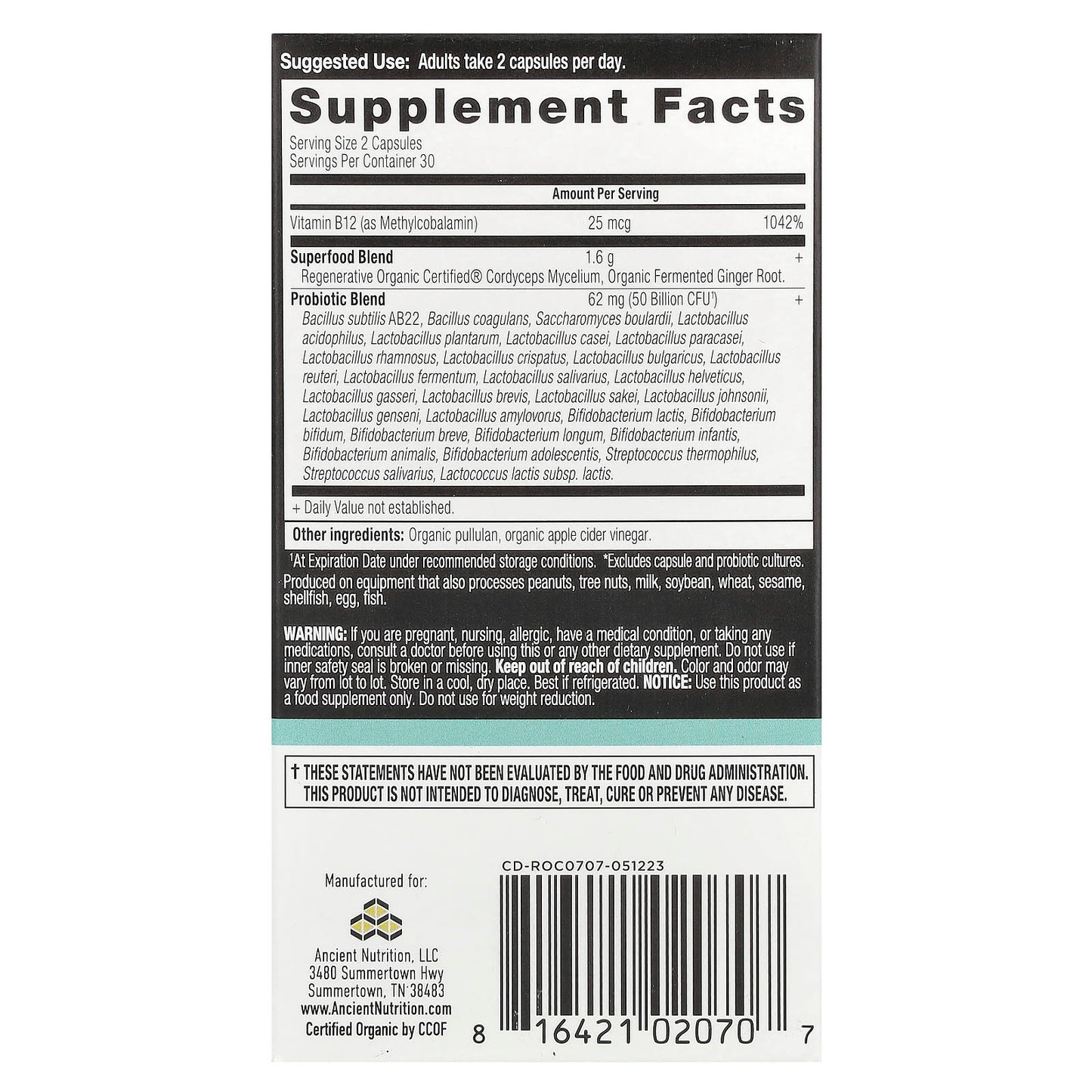 Ancient Nutrition Metabolism Support Probiotics 60 Capsules - Image 2