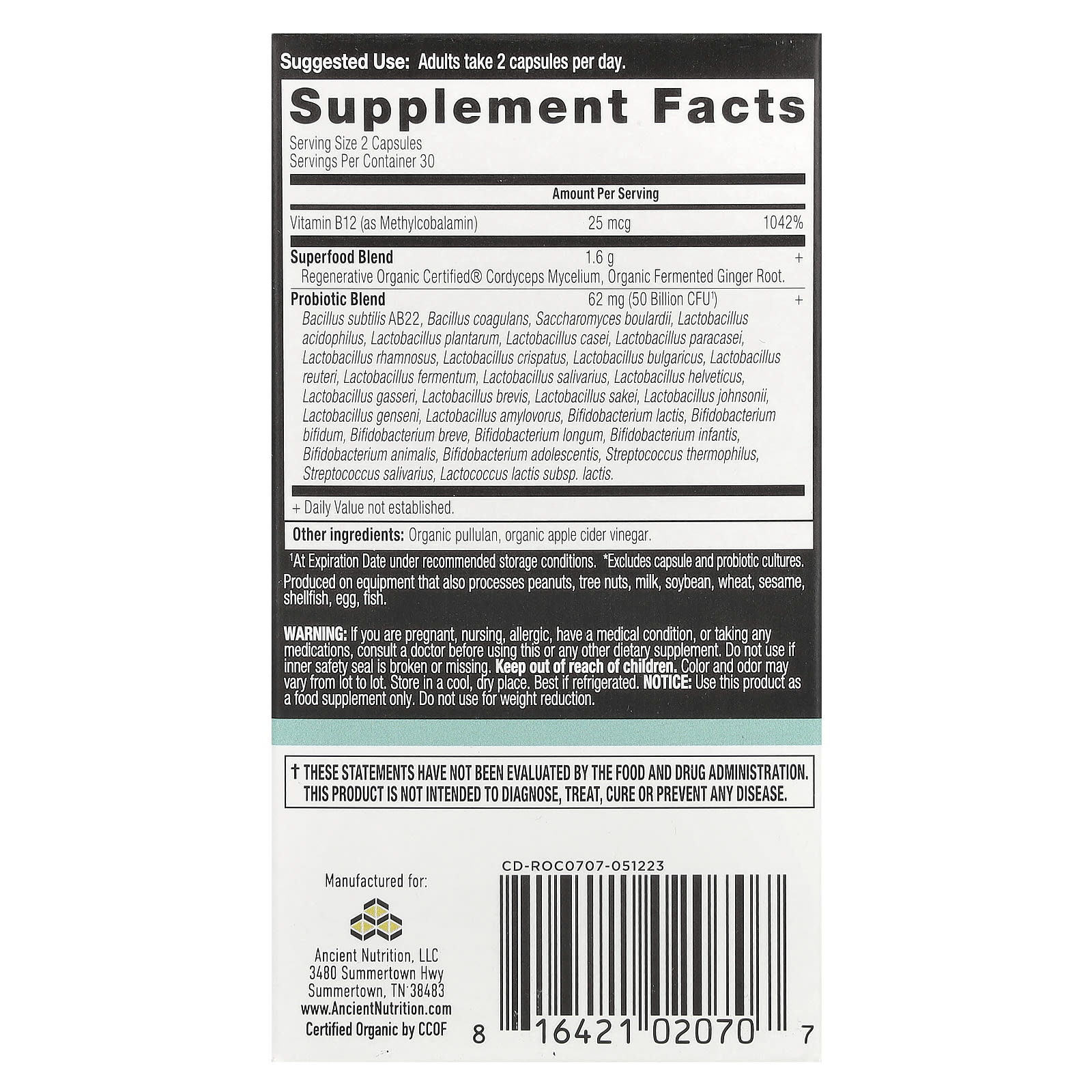 Ancient Nutrition Metabolism Support Probiotics 60 Capsules - Image 2